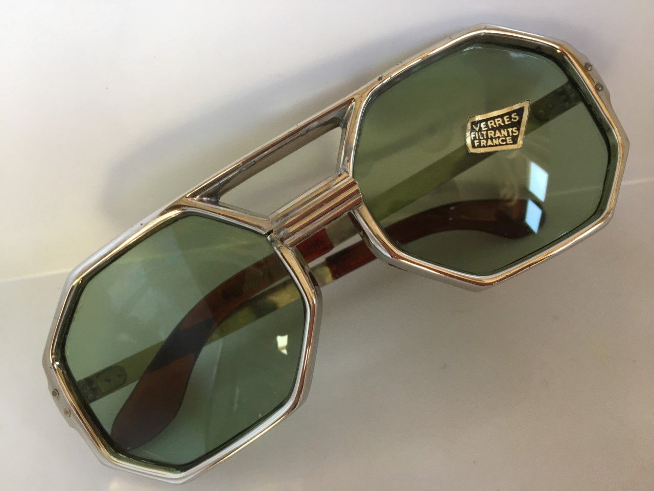 Vintage MOD FRANCE OP ART AVIATOR SUNGLASSES GLASS LENSES Size ONE SIZE - 1 Thumbnail