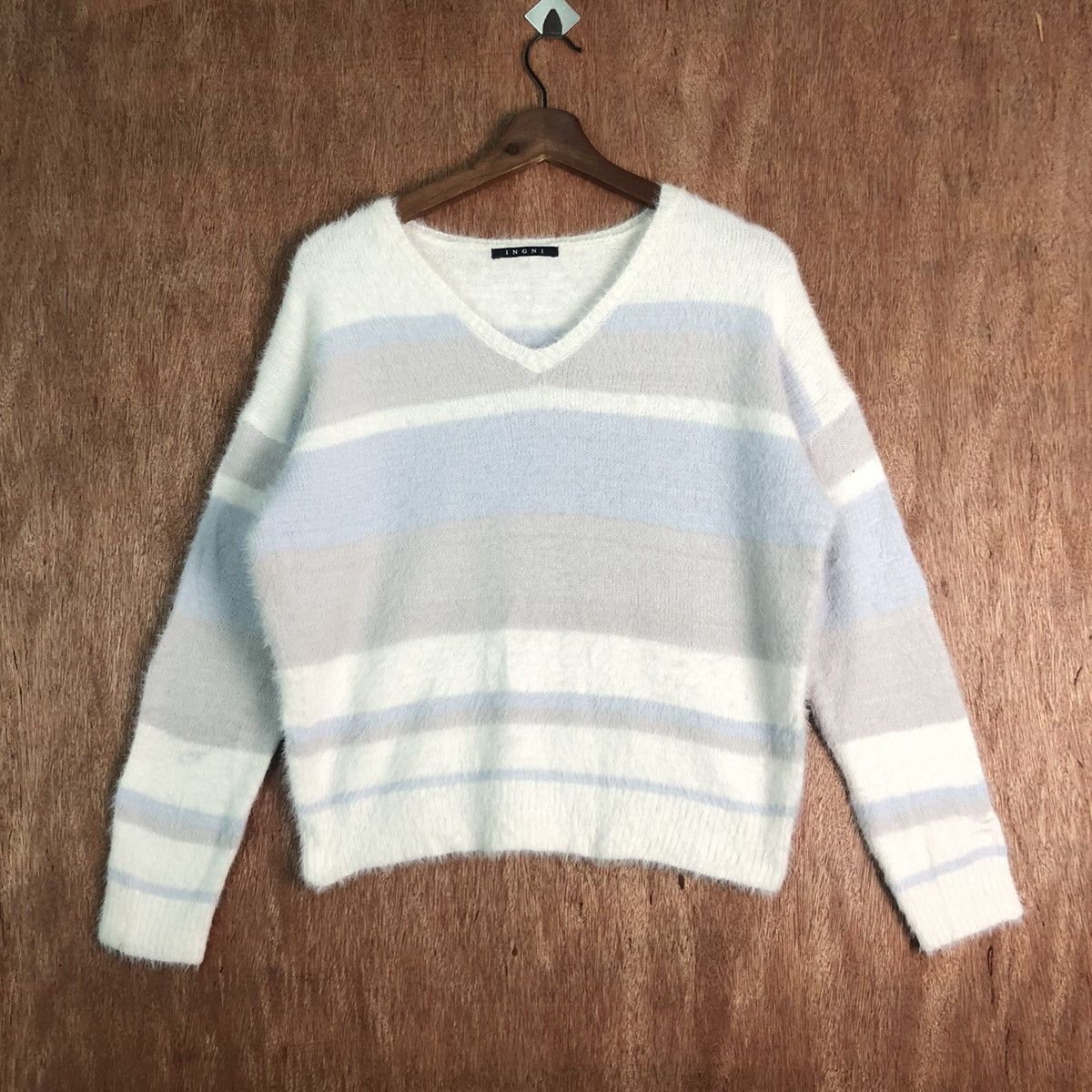 image of Coloured Cable Knit Sweater x Homespun Knitwear Japan Ingni Multicolor Stripe Mohair Shag Shaggy Kn