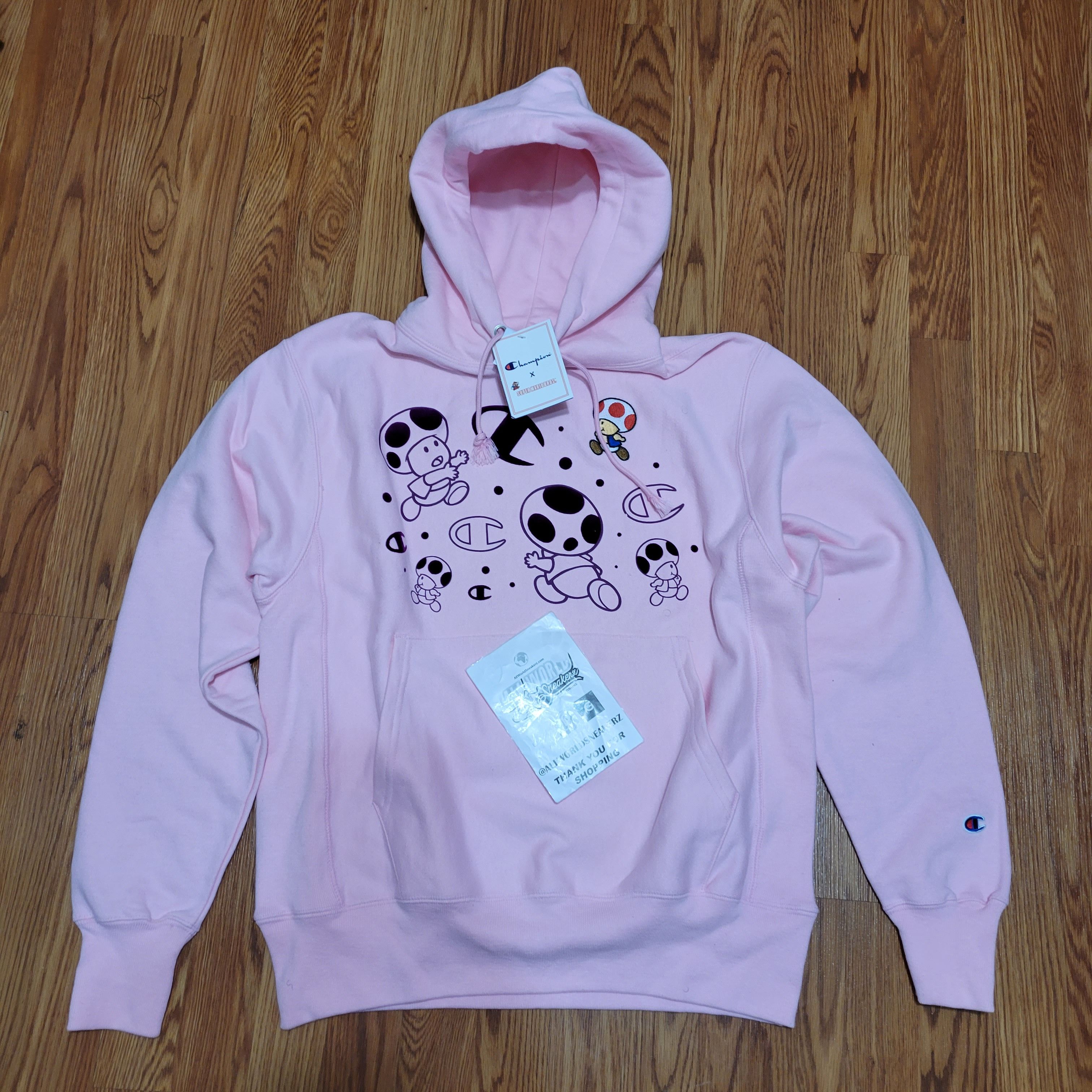 Champion x super mario bros toad light pink hoodi sale