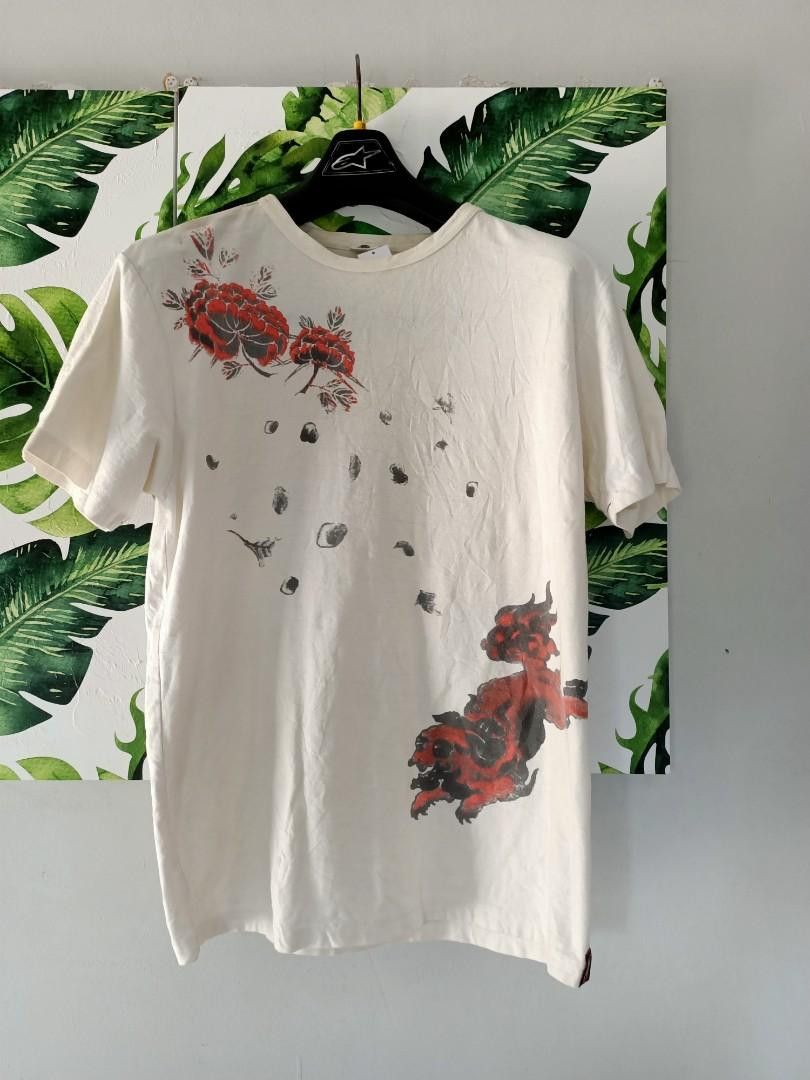 image of Eternal Sukajan Japanese Sakura Motif Shirt in White, Men's (Size Medium)