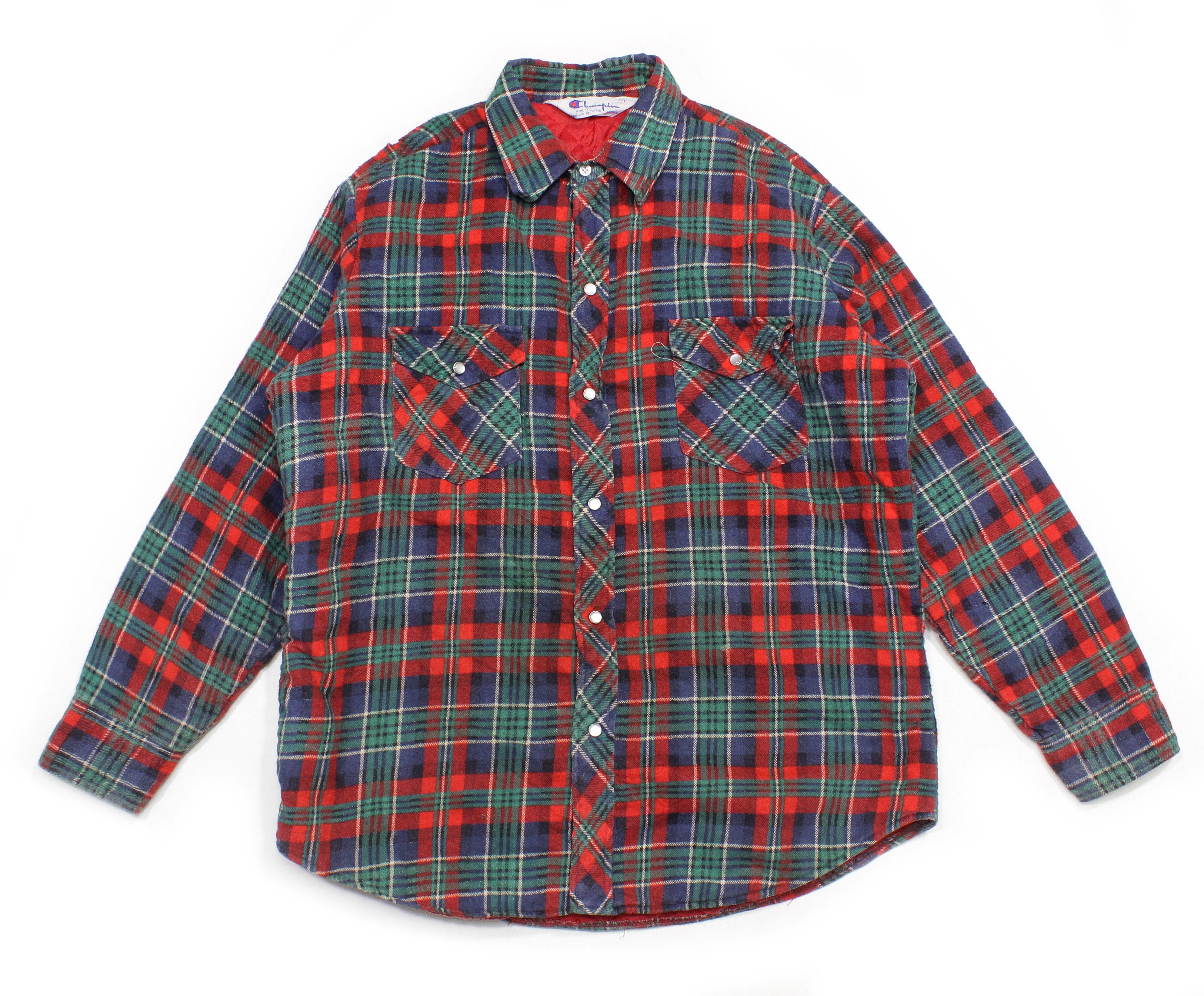 Champion Plaid Flannel Insulated Shirt Vintage Size US L / EU 52-54 / 3 - 1 Thumbnail