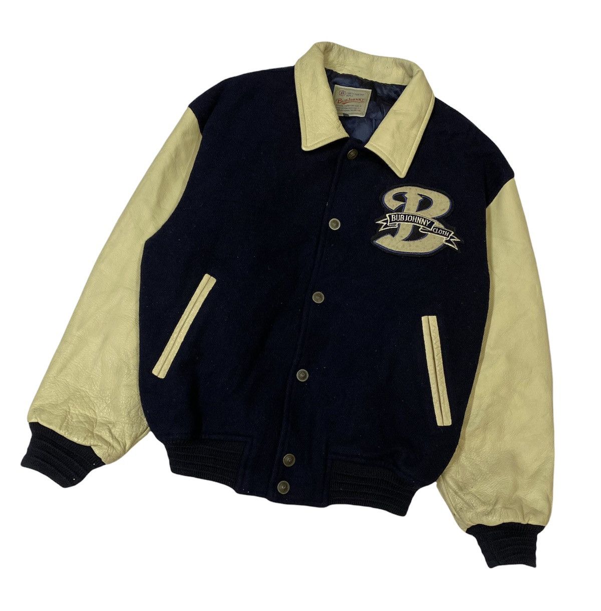 Vintage 💥Vtg BUBJOHNNY Wool/Leather Spell Out Logo Varsity Jacket Size US L / EU 52-54 / 3 - 4 Thumbnail