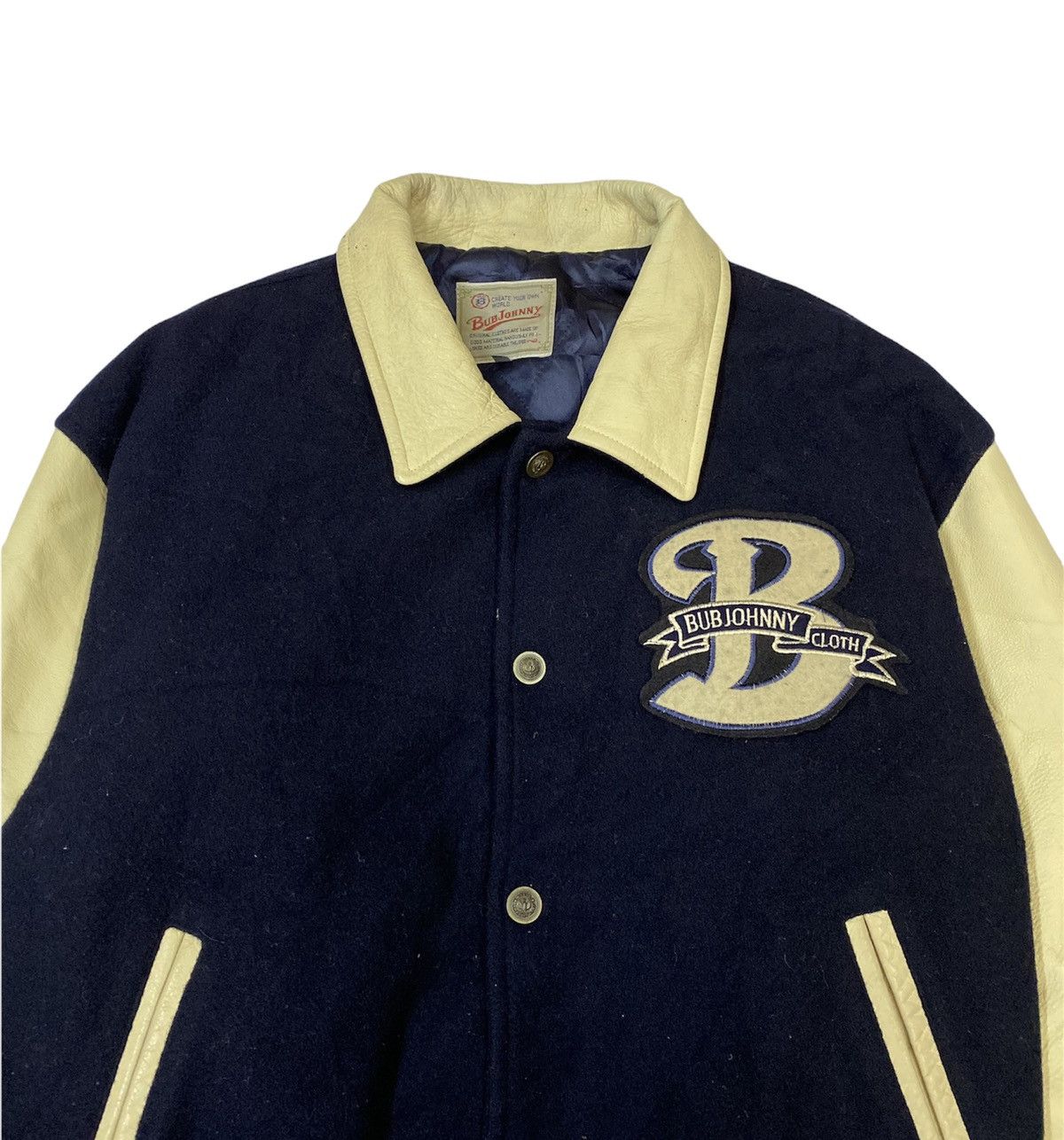Vintage 💥Vtg BUBJOHNNY Wool/Leather Spell Out Logo Varsity Jacket Size US L / EU 52-54 / 3 - 1 Thumbnail