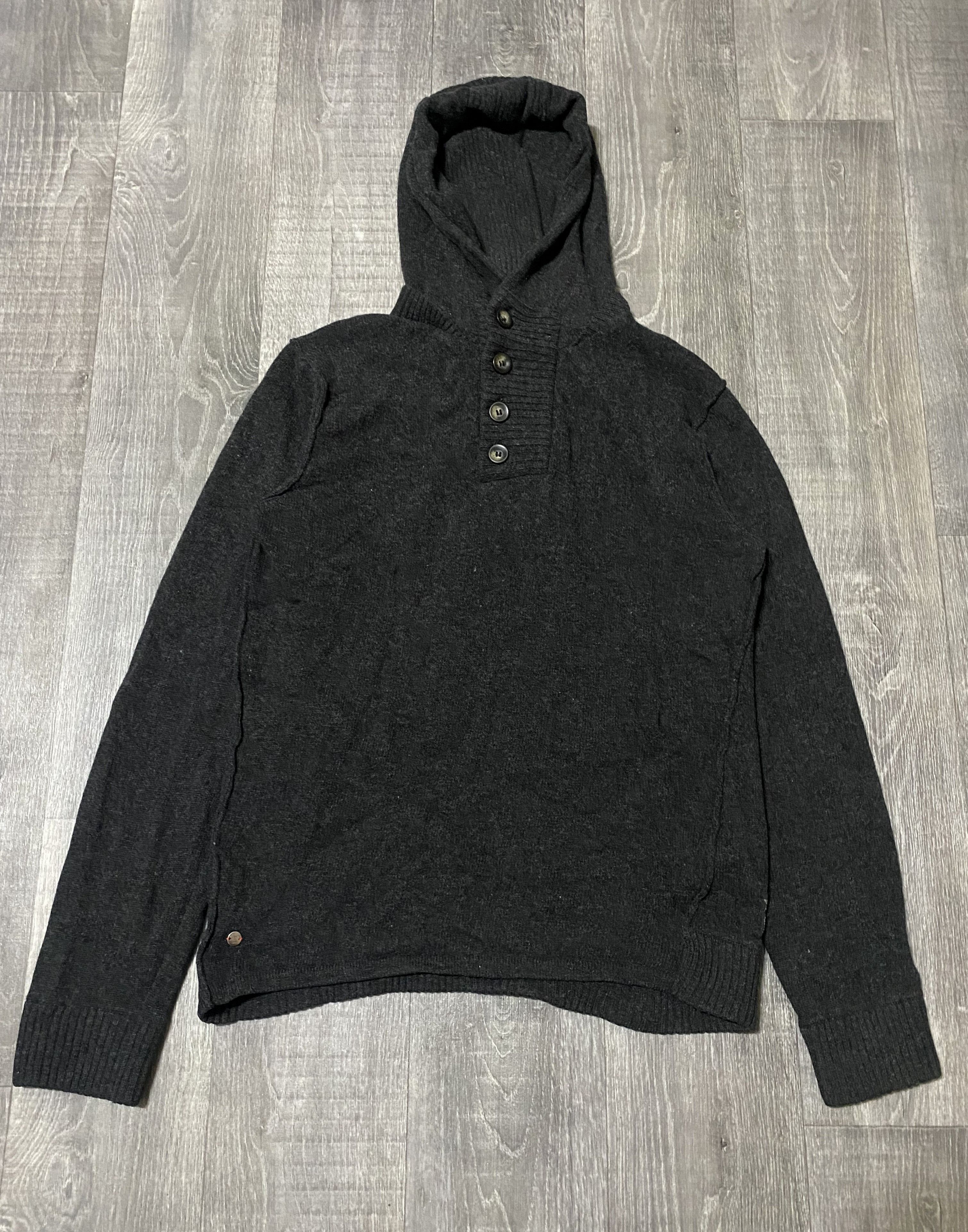 Giorgio Armani Grey Virgin Wool Heavy Knit Hooded Buttons Sweater Size US L / EU 52-54 / 3 - 2 Thumbnail