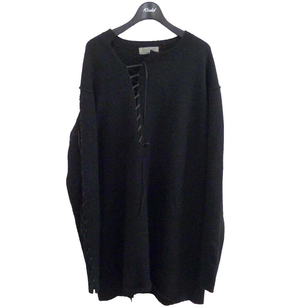 image of Yohji Yamamoto 7G String Leather Cord String Round Neck in Black, Men's (Size Large)
