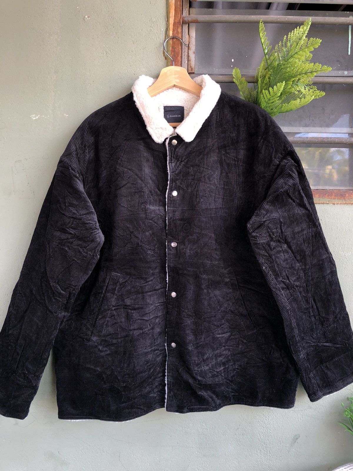Rage Blue Courdroy Sherpa Button Up Jacket