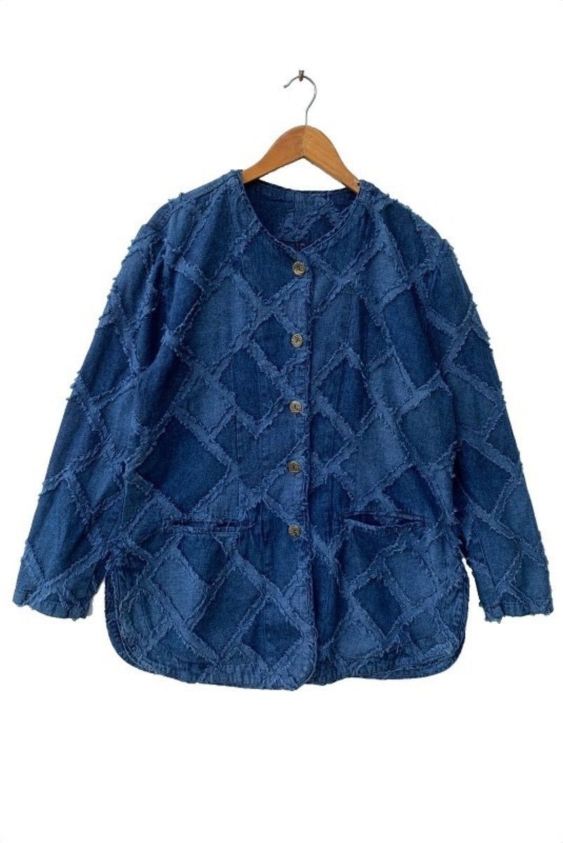 image of Oversized Indigo Button Up Mandarin Jacket Like Kapital, Men's (Size Medium)