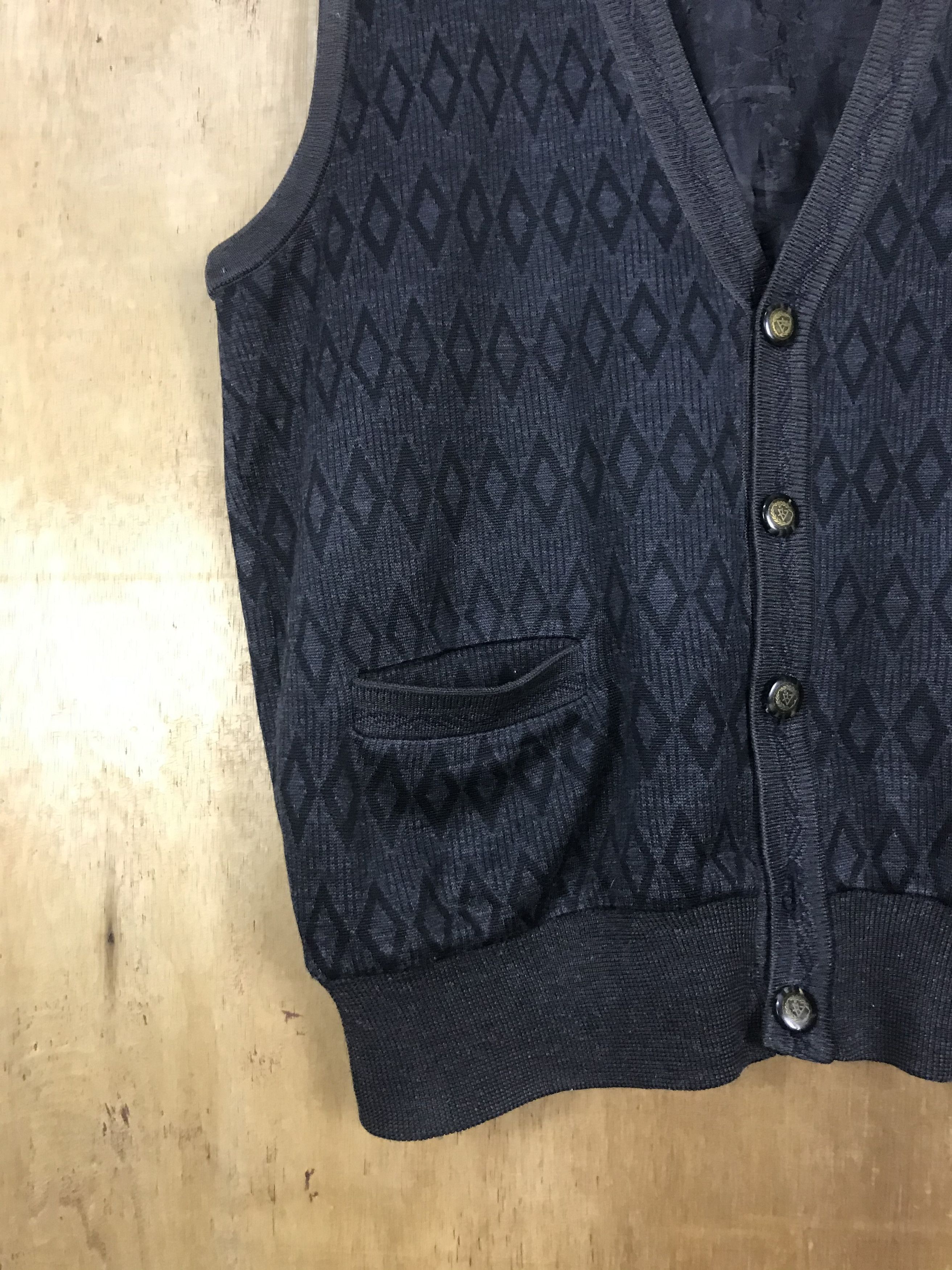 Vintage G.w.s Argyle Diamond graphite Monogram Knit Vest