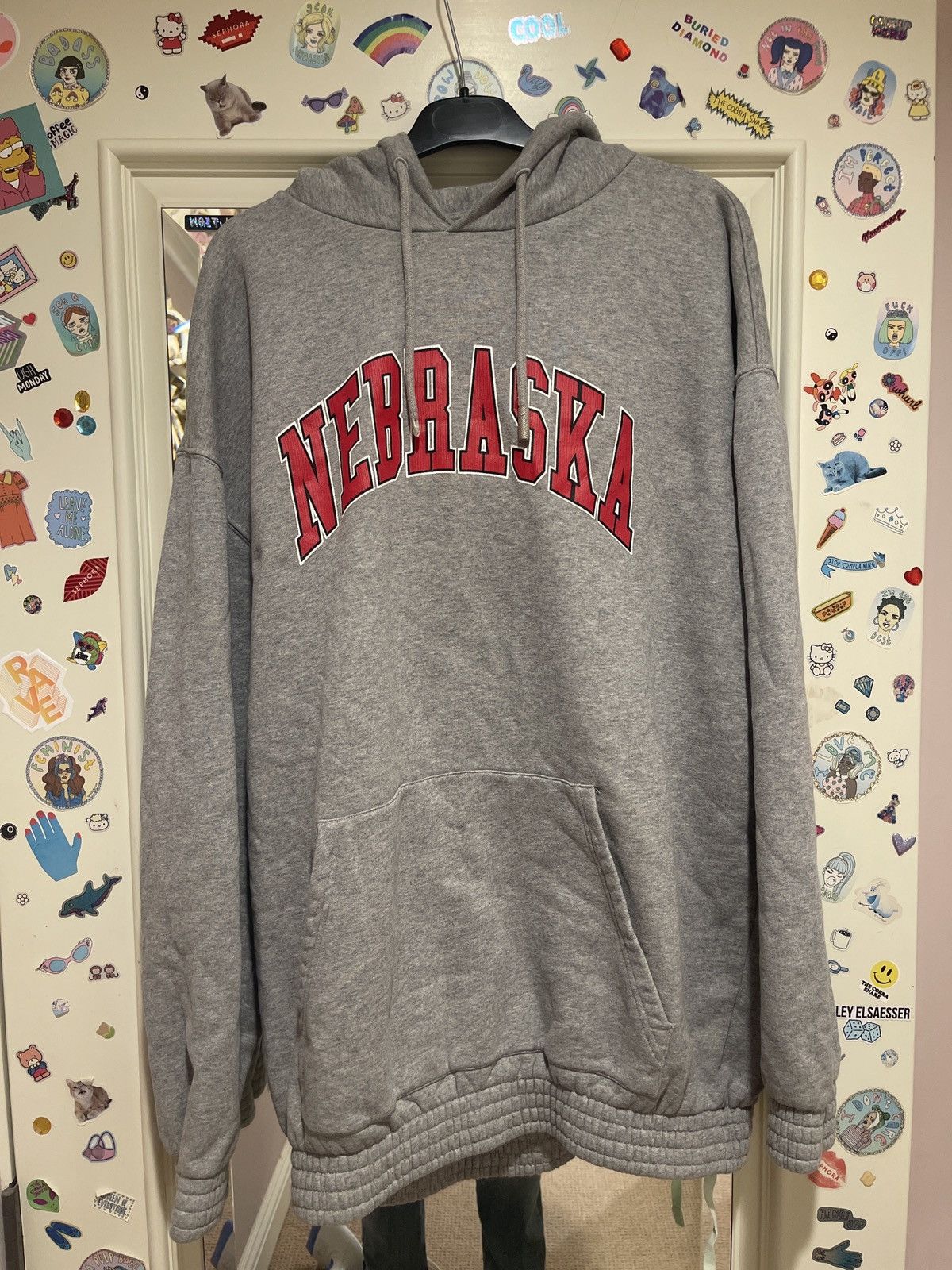 Off White Grey Oversized Nebraska wetterbericht Hoodie