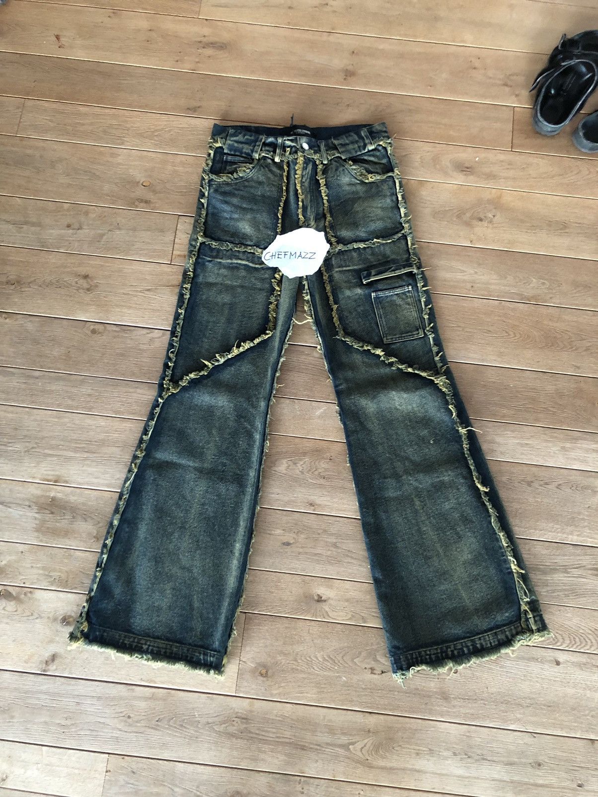 Designer No faith studios green stone wash flared denim | Grailed