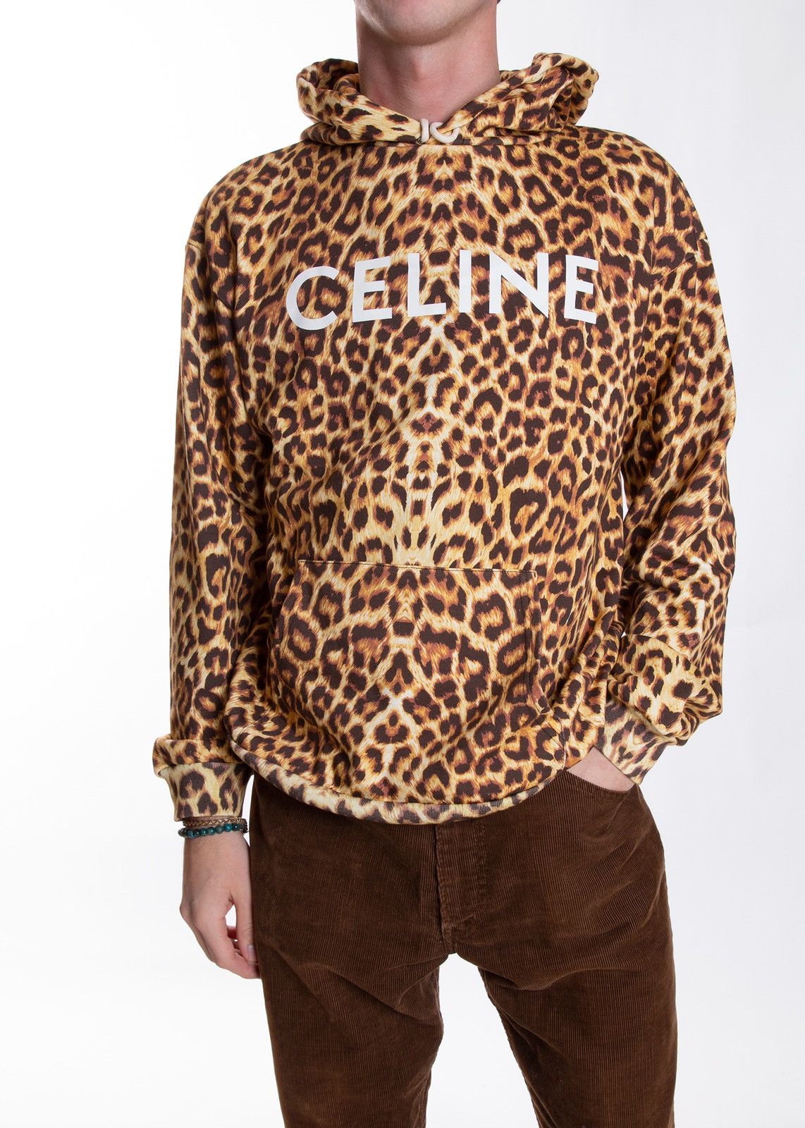 Celine Leopard Print Logo Pullover Hoodie