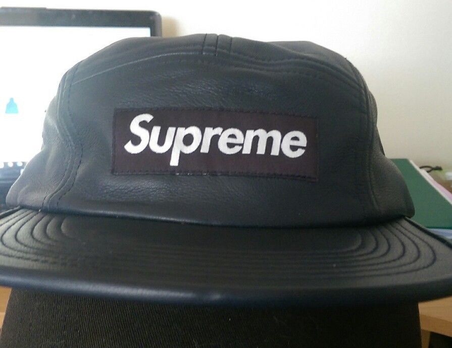 Supreme Supreme 5 Panel Lambskin Leather Camp Cap Navy | Grailed