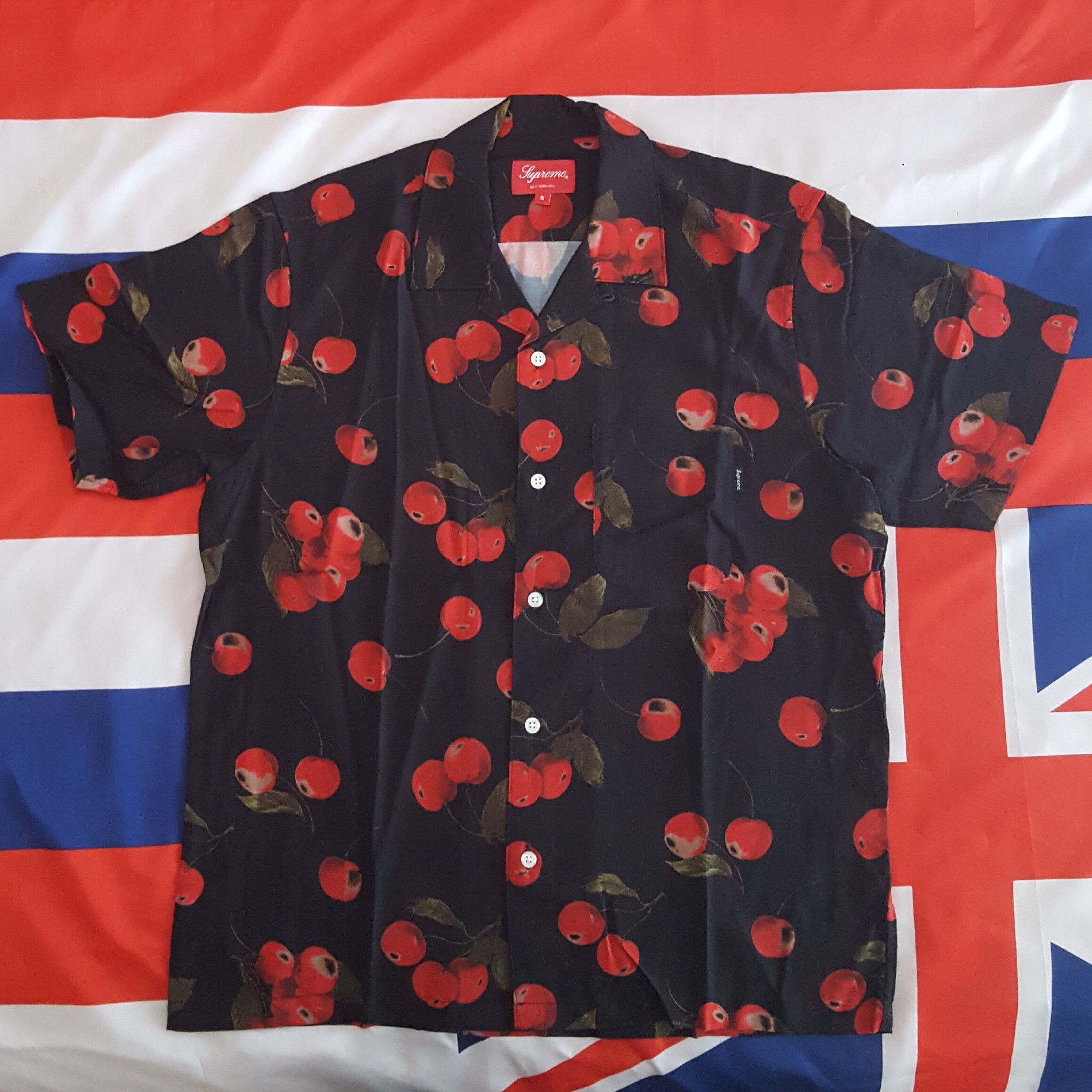 Pre-owned Supreme Ss19 Cherry Rayon Short Sleeve Shirt In Black