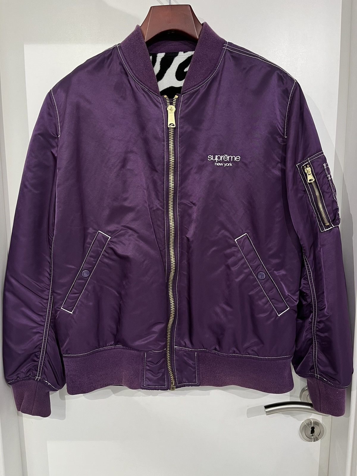 Supreme Supreme Reversible Zebra MA-1 Bomber Jacket Purple | Grailed