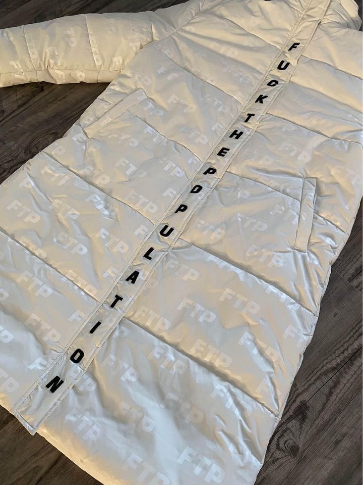 Fuck The Population FTP White Heavy Down Full Zip Trench Coat Size US XL / EU 56 / 4 - 3 Thumbnail