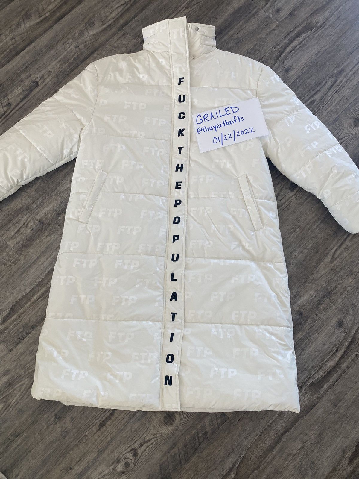 Fuck The Population FTP White Heavy Down Full Zip Trench Coat Size US XL / EU 56 / 4 - 11 Thumbnail