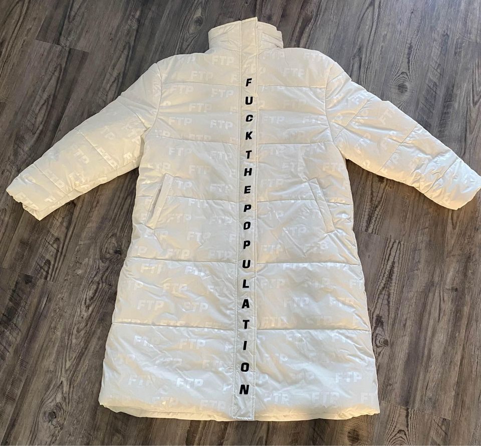 Fuck The Population FTP White Heavy Down Full Zip Trench Coat Size US XL / EU 56 / 4 - 1 Thumbnail