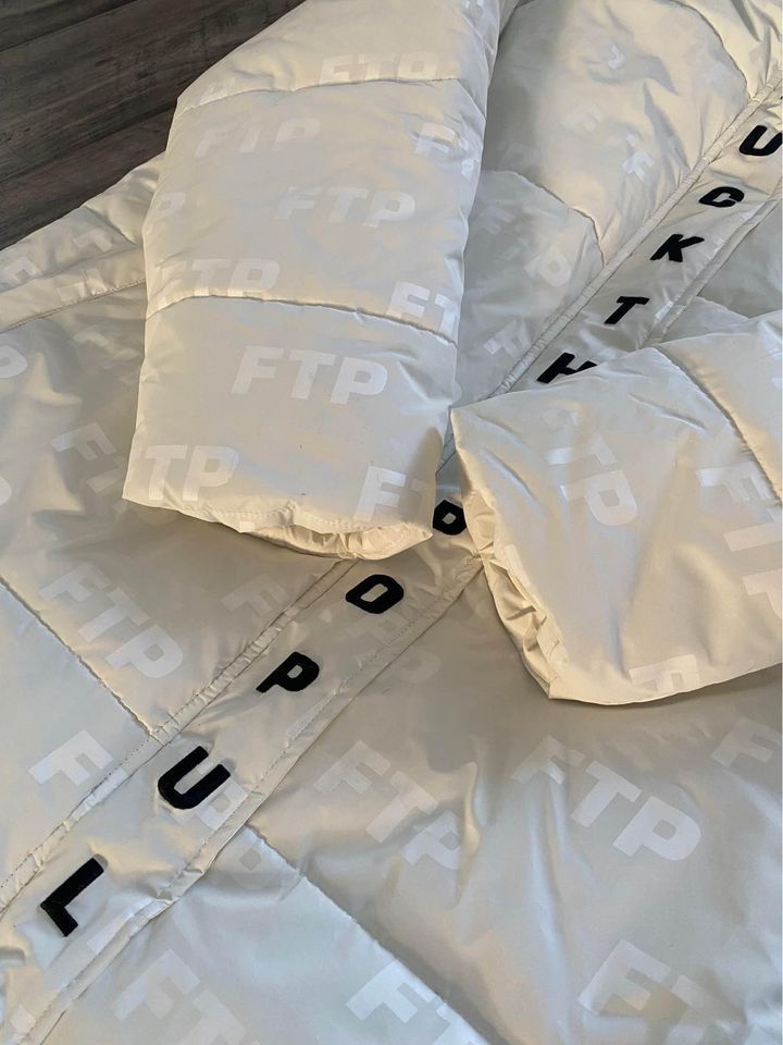 Fuck The Population FTP White Heavy Down Full Zip Trench Coat Size US XL / EU 56 / 4 - 5 Thumbnail