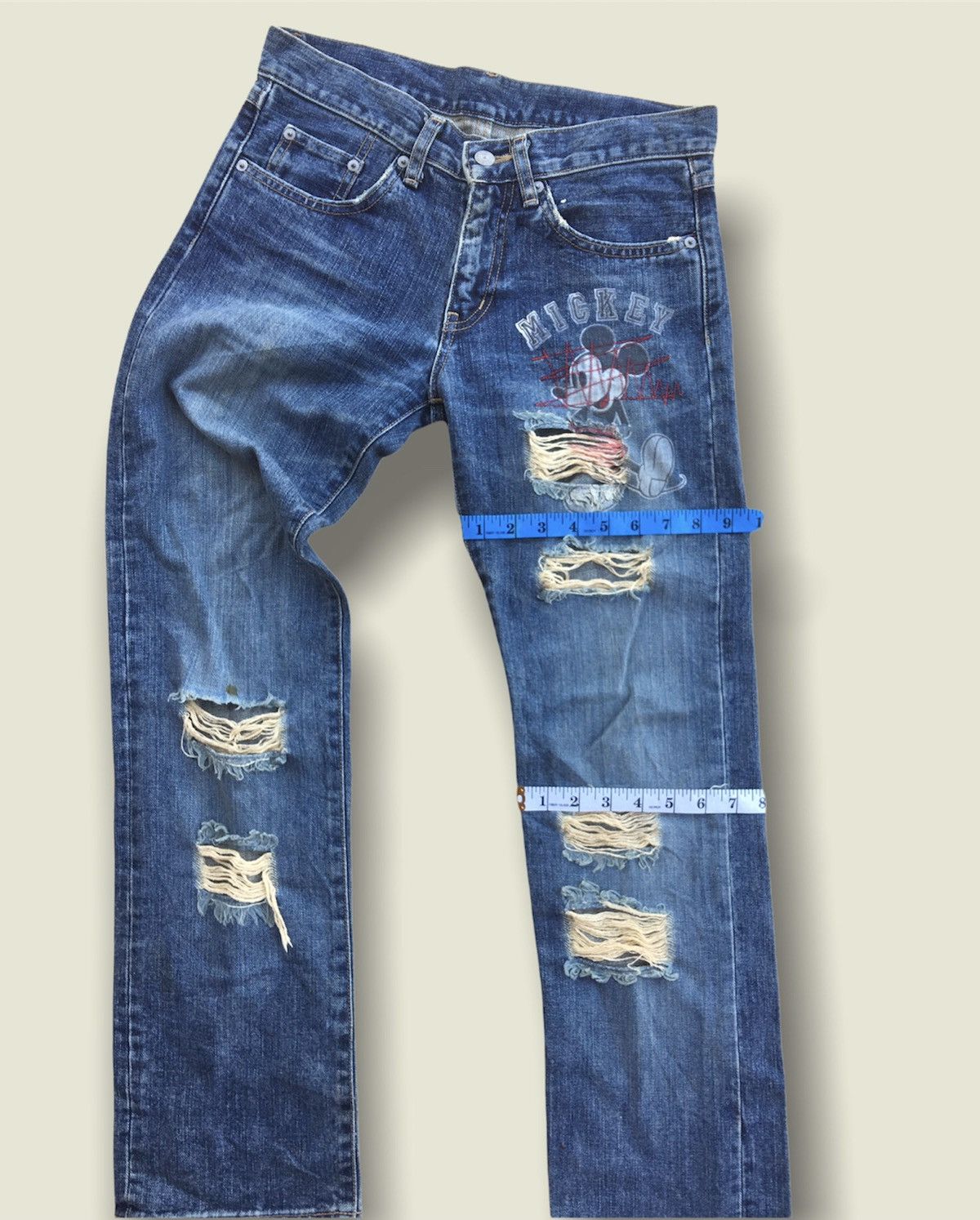 Disney × Mickey Mouse Disney Mickey Mouse Distressed Denim Pants Size US 30 / EU 46 - 10 Thumbnail