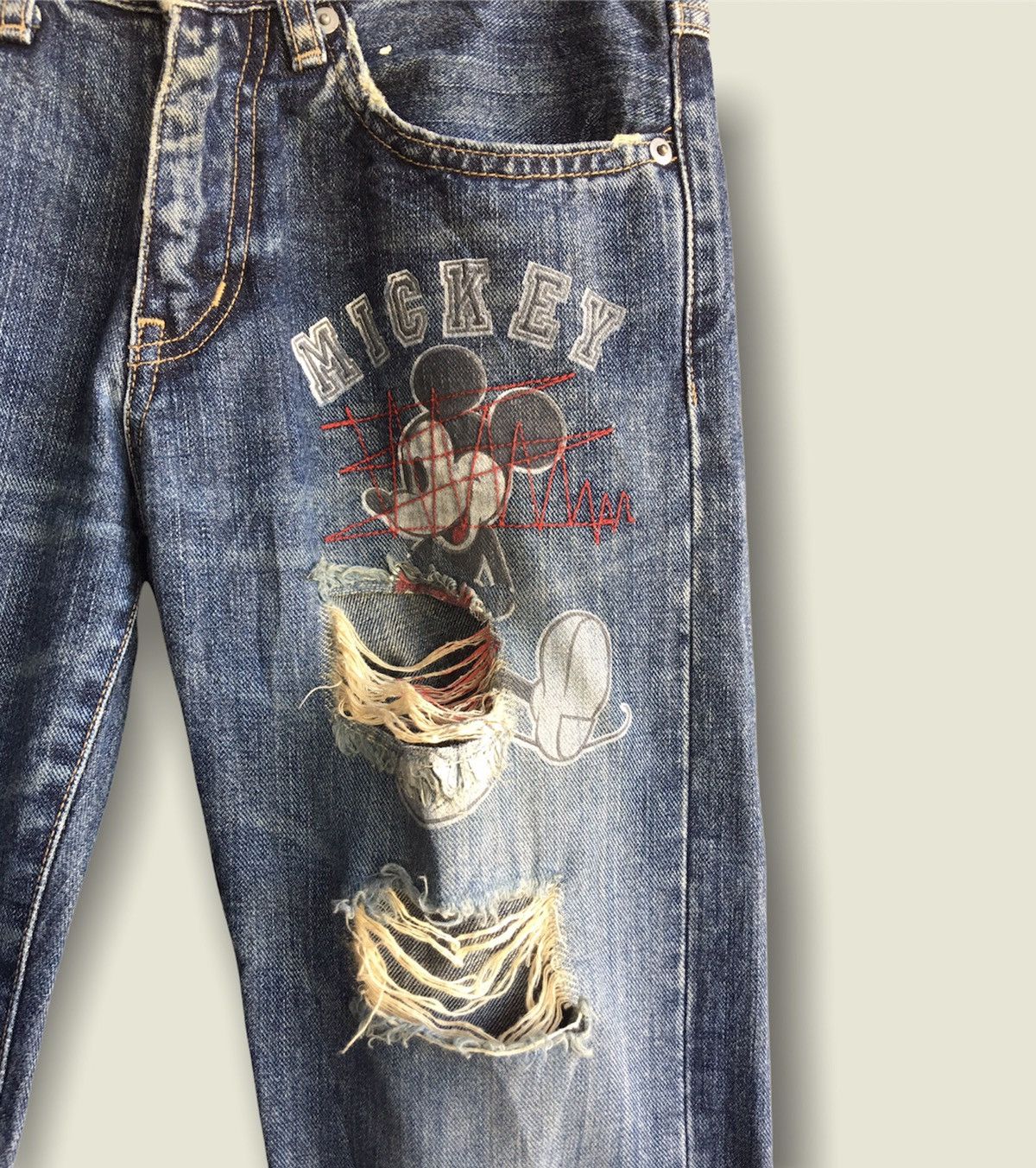 Disney × Mickey Mouse Disney Mickey Mouse Distressed Denim Pants Size US 30 / EU 46 - 1 Thumbnail