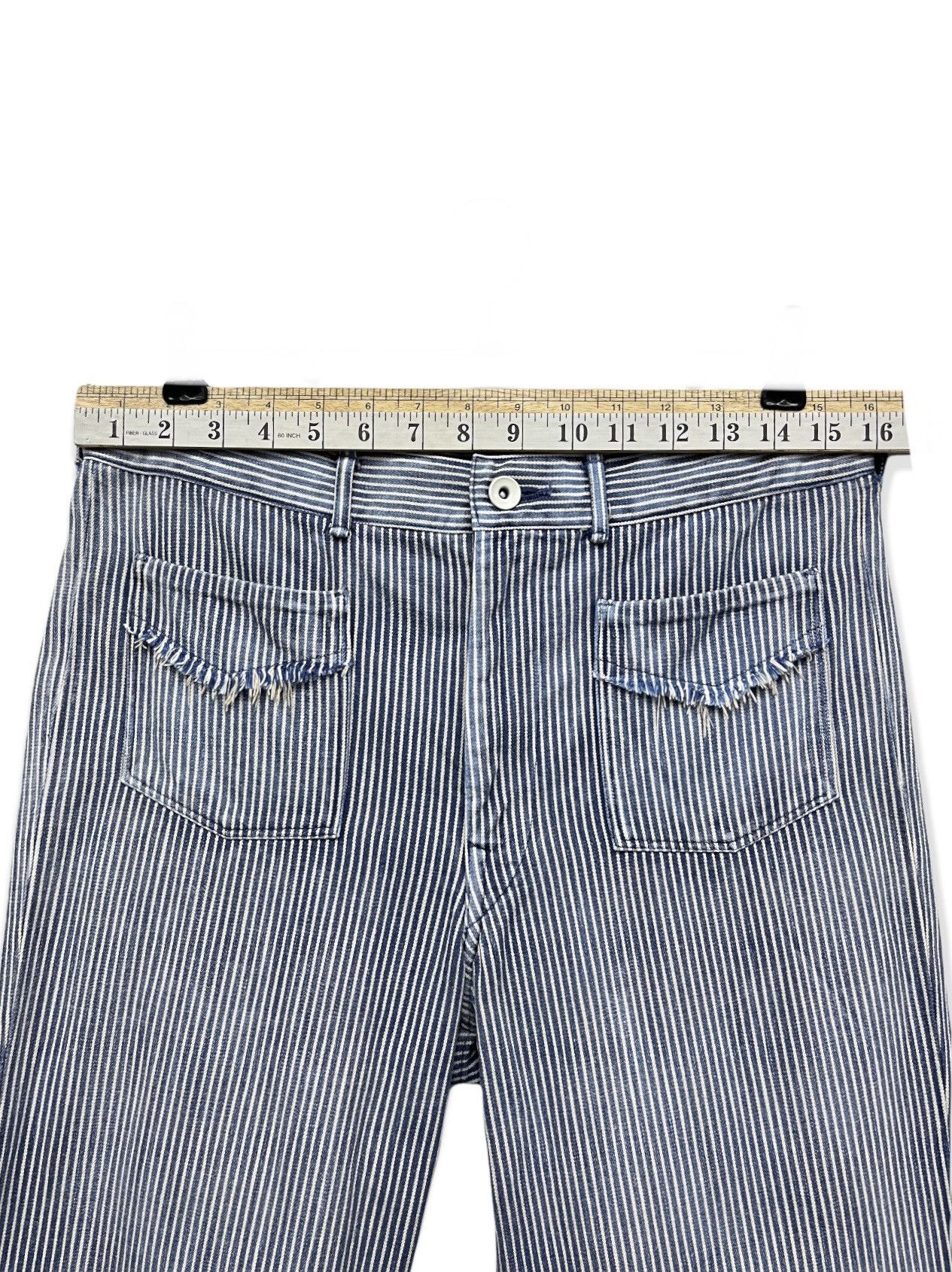 45rpm Vintage 45RPM Japan Hickory Stripes Released Hem Bush Pants Size US 31 - 14 Thumbnail