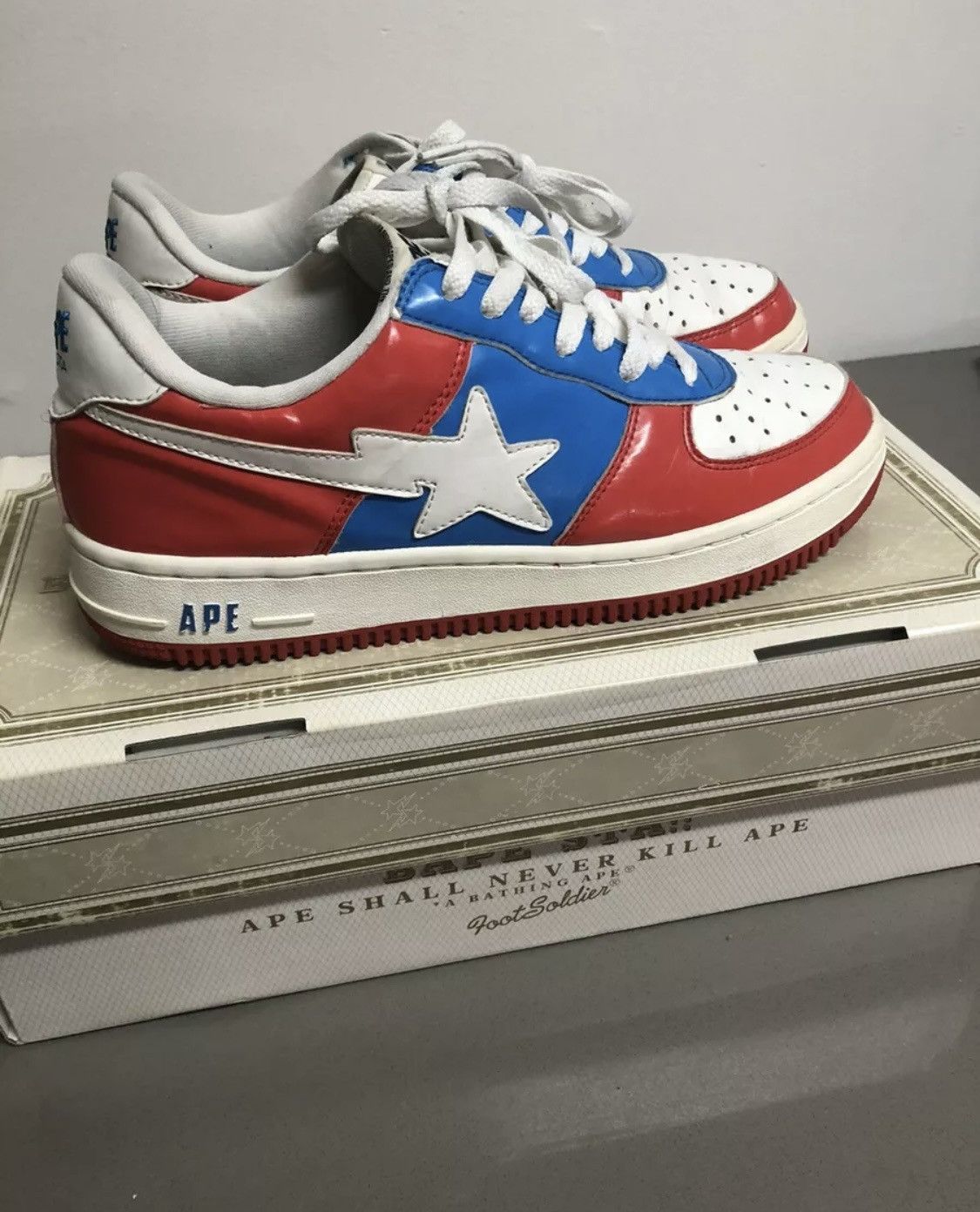 Bape Bapesta FS-001 Red/White/Blue, size 9.5 | Grailed