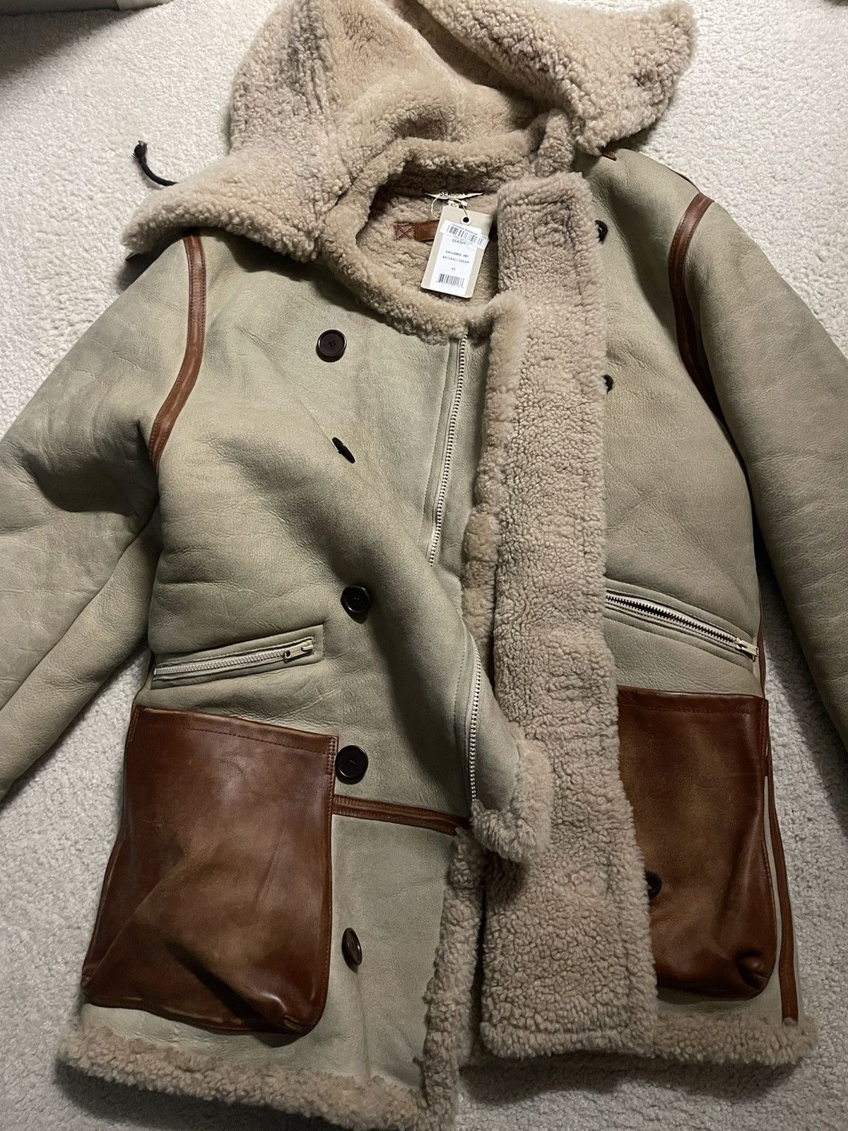 YEEZY SEASON 5 ムートン レザー ダッフル コート Yeezy Yeezy Season 5 Shearling Leather Cream Coat Jacket New Sz XS