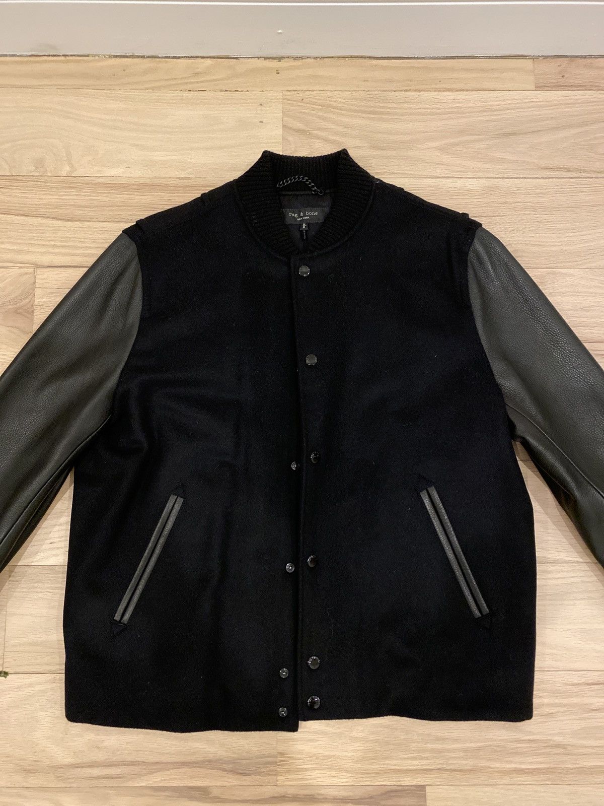 Rag & Bone Rag and Bone Black Varsity Jacket Wool and Leather | Grailed