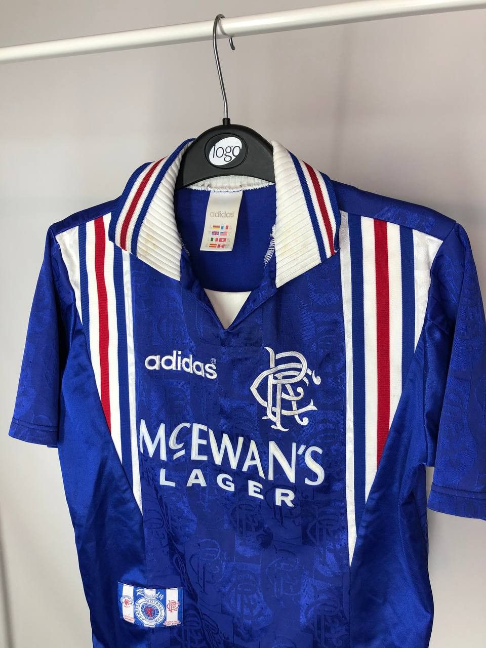Adidas × Vintage Adidas McEWAN'S LAGER Rangers Home football shirt 1996 ...