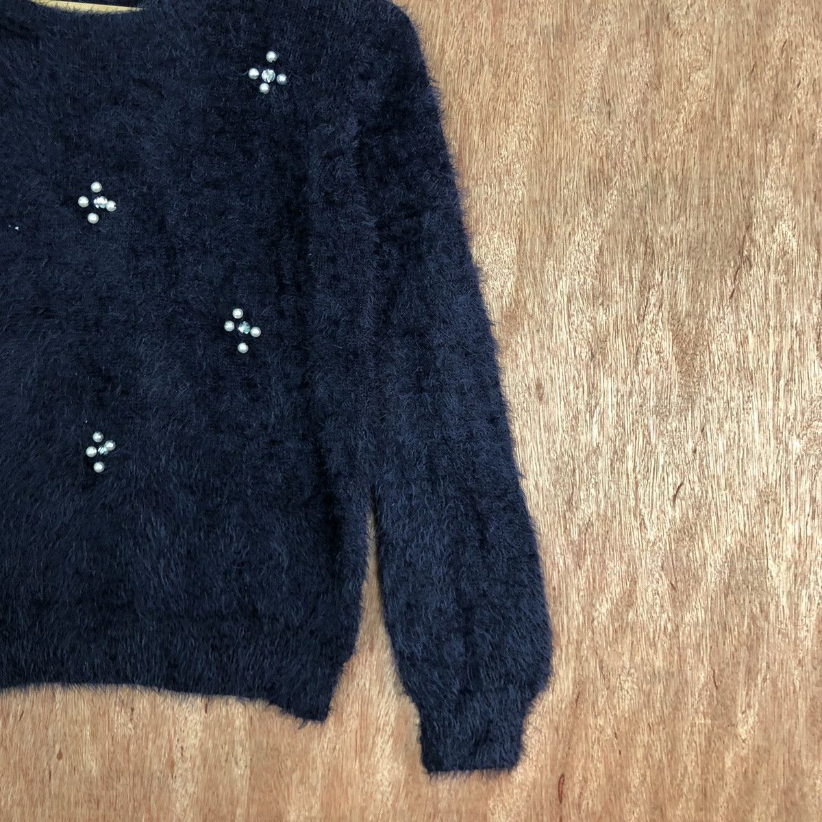 Homespun Knitwear DLL Sospita Dark Blue Mohair Shag Shaggy Knitwear #c361 Size S / US 4 / IT 40 - 5 Thumbnail