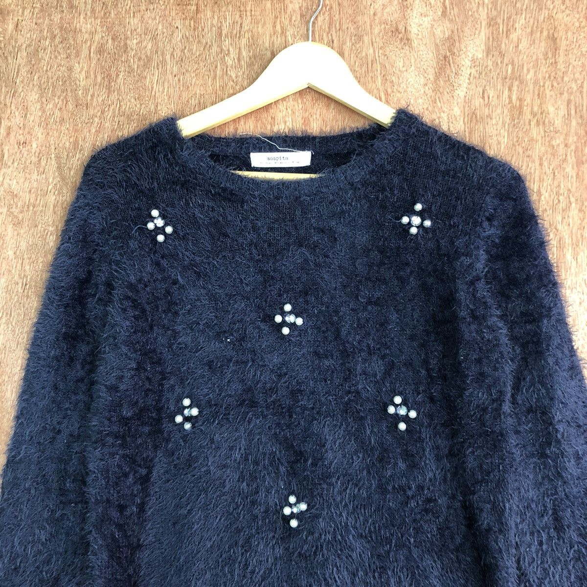 Homespun Knitwear DLL Sospita Dark Blue Mohair Shag Shaggy Knitwear #c361 Size S / US 4 / IT 40 - 2 Thumbnail