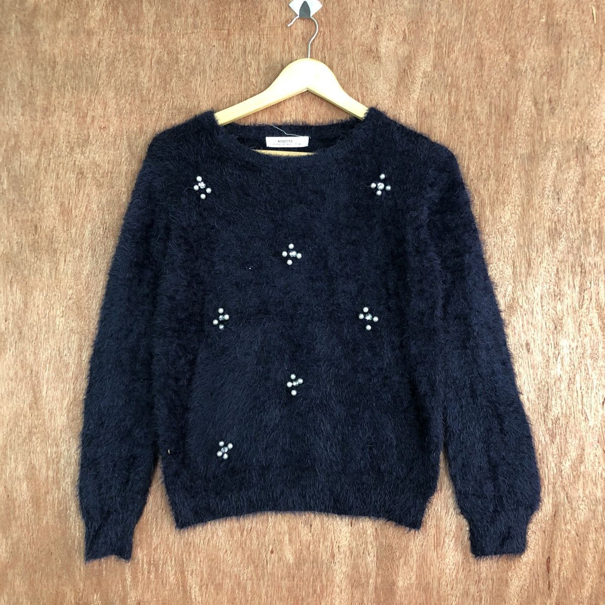 Homespun Knitwear DLL Sospita Dark Blue Mohair Shag Shaggy Knitwear #c361 Size S / US 4 / IT 40 - 1 Thumbnail