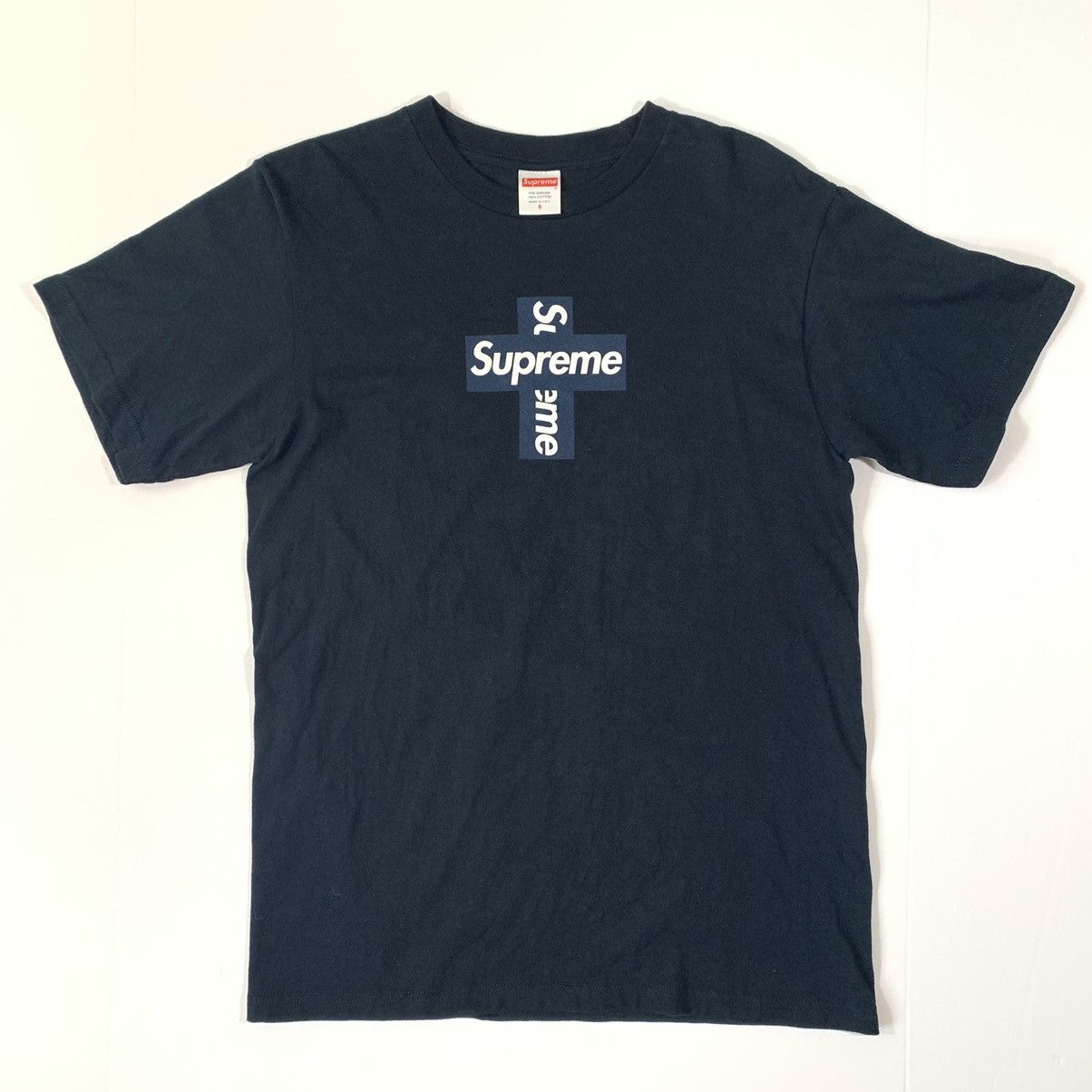 Supreme Supreme Navy Blue Cross Box Logo T-Shirt | Grailed