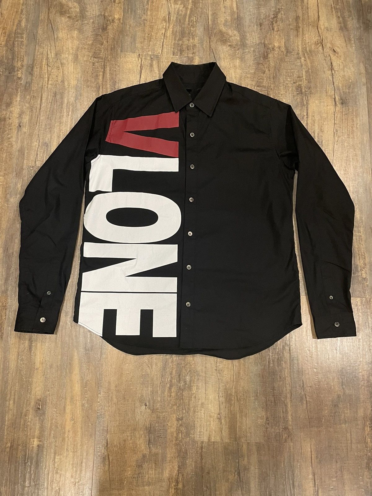 image of Vlone Sideways Logo Long Sleeve Button Up Shirt Staple in Black, Men's (Size Small)