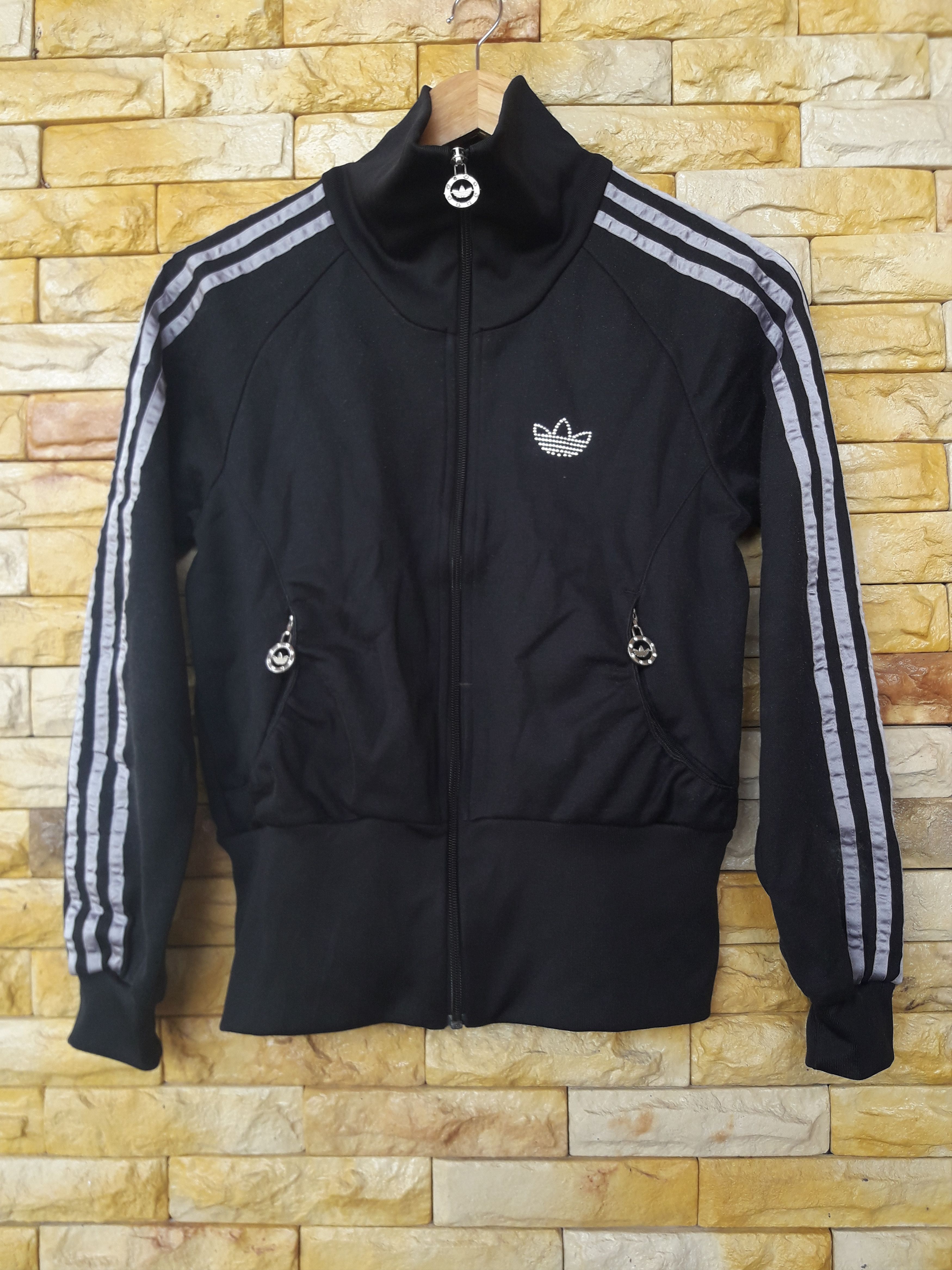 Adidas adidas diamond design sequien big logo black silver colour medium size jacket Grailed