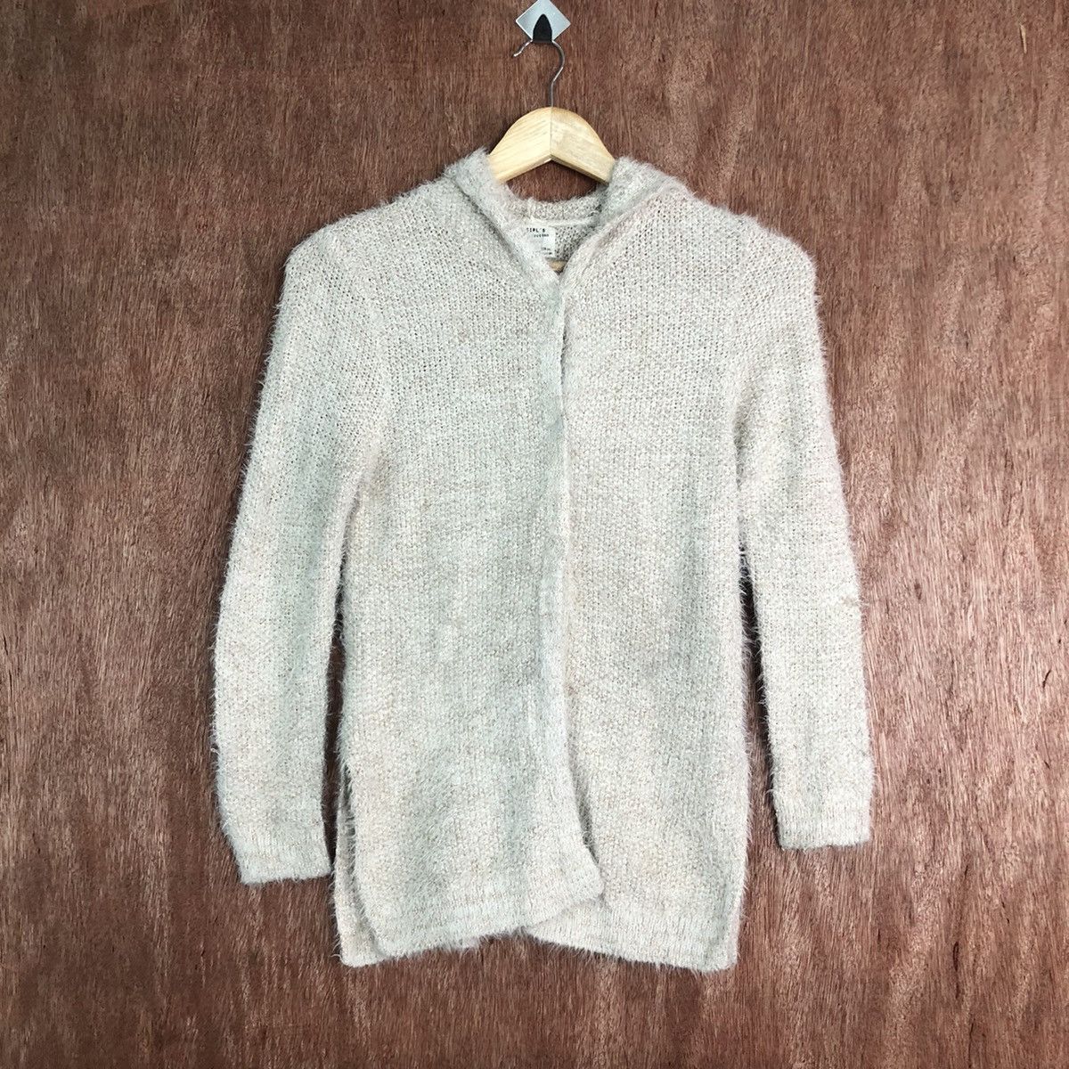 image of Cardigan x Homespun Knitwear Knit Cream Mohair Shag Shaggy Knitwear Hoodie 295, Men's (Size Small)