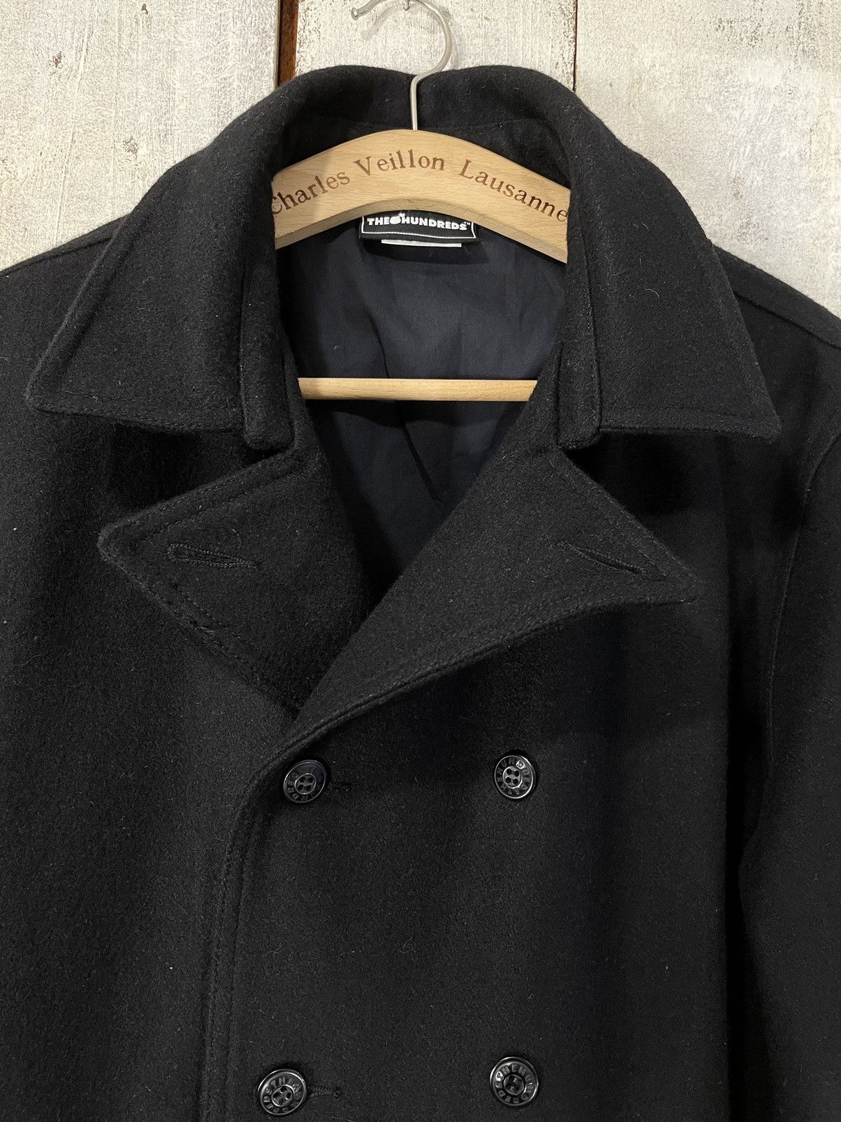 The Hundreds The Hundreds Black Wool Double Brested Big Logo Coat Size US L / EU 52-54 / 3 - 7 Thumbnail