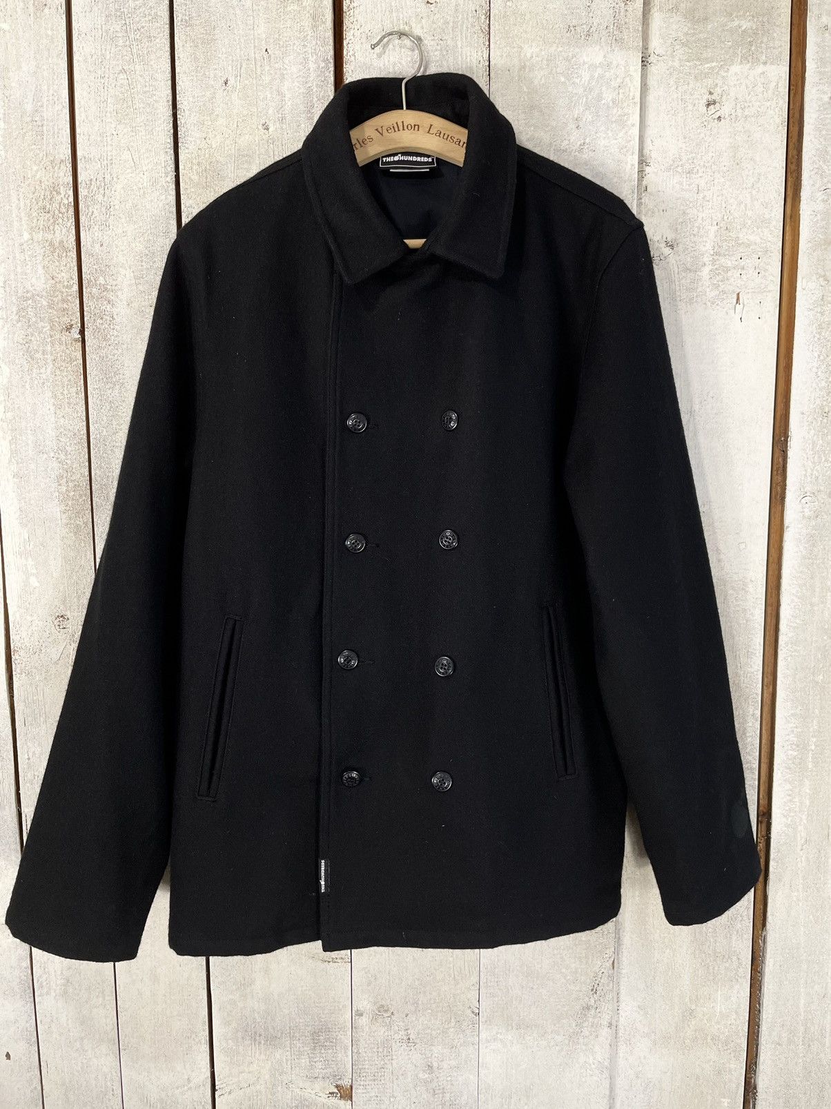 The Hundreds The Hundreds Black Wool Double Brested Big Logo Coat Size US L / EU 52-54 / 3 - 1 Thumbnail