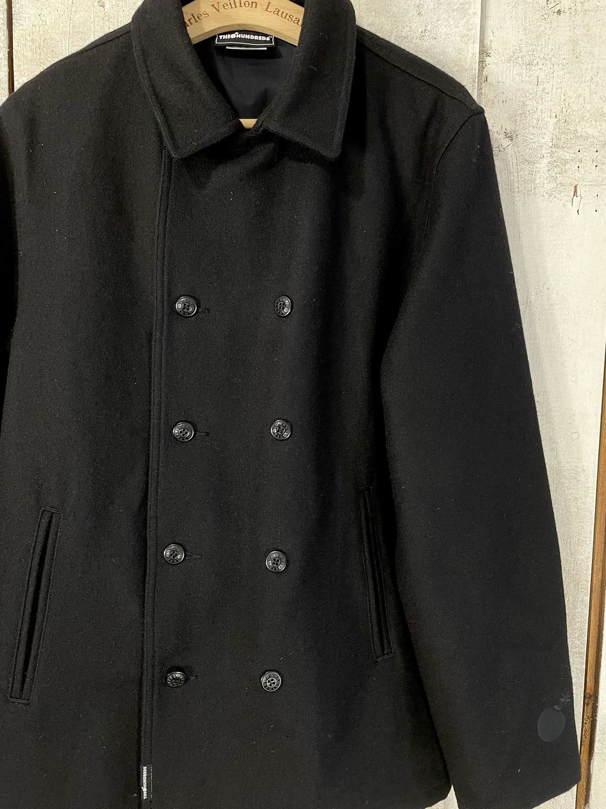 The Hundreds The Hundreds Black Wool Double Brested Big Logo Coat Size US L / EU 52-54 / 3 - 5 Thumbnail