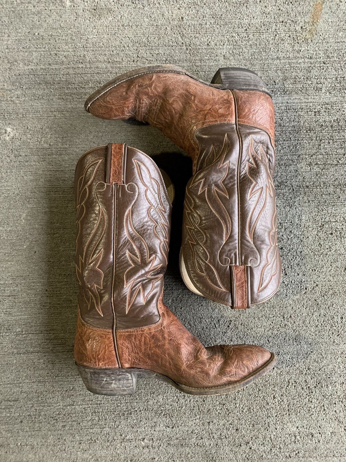 Genuine Leather Hondo Boots Brown Cowboy Boots Embroidery