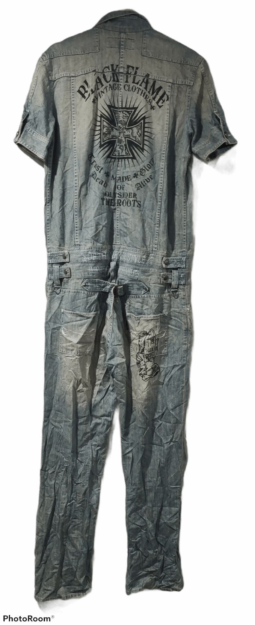 image of Unlisted Overall Denim Fullprint Inspired Chrome Heart Logo in Blue Denim, Men's (Size 44)