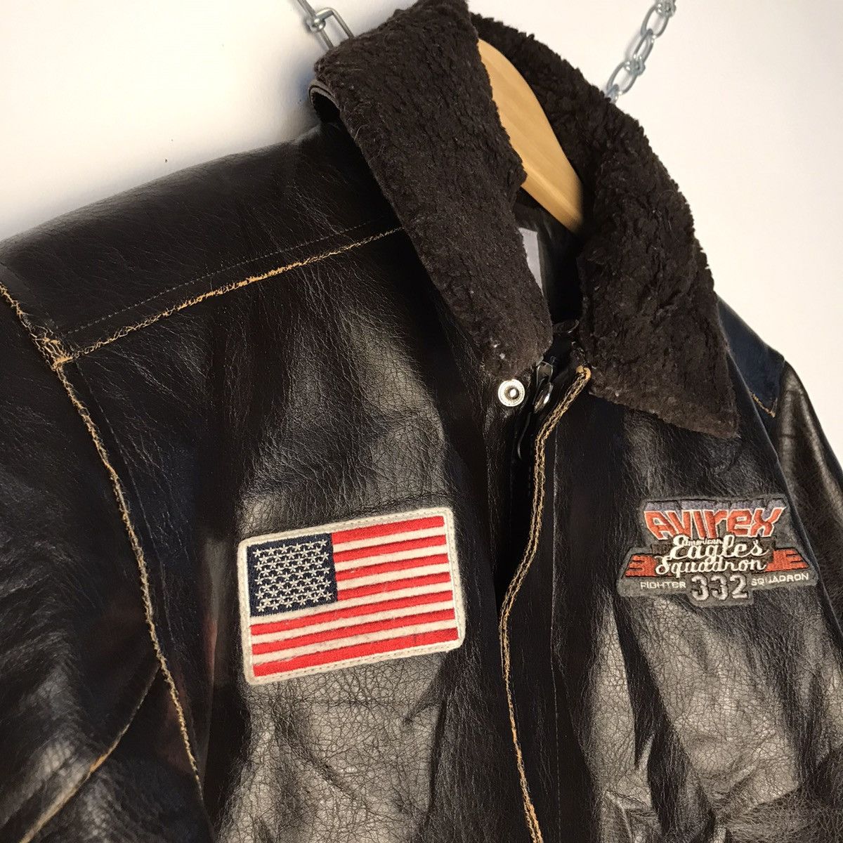 Avirex × Vintage Vintage 🏴‍☠️ Avirex American Eagles Squadron Leather Jacket Size US XS / EU 42 / 0 - 6 Thumbnail