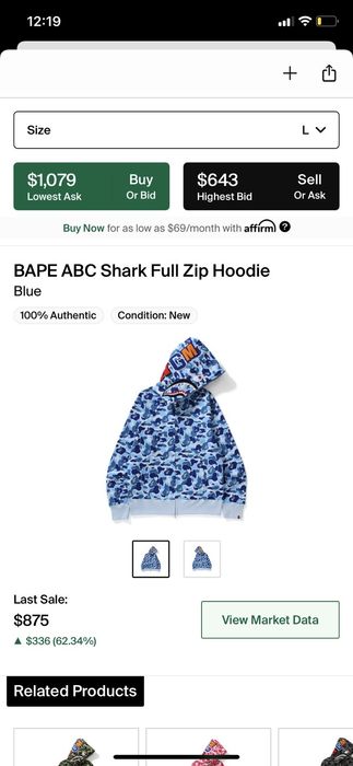 BAPE ABC Shark Full Zip Hoodie 'Blue