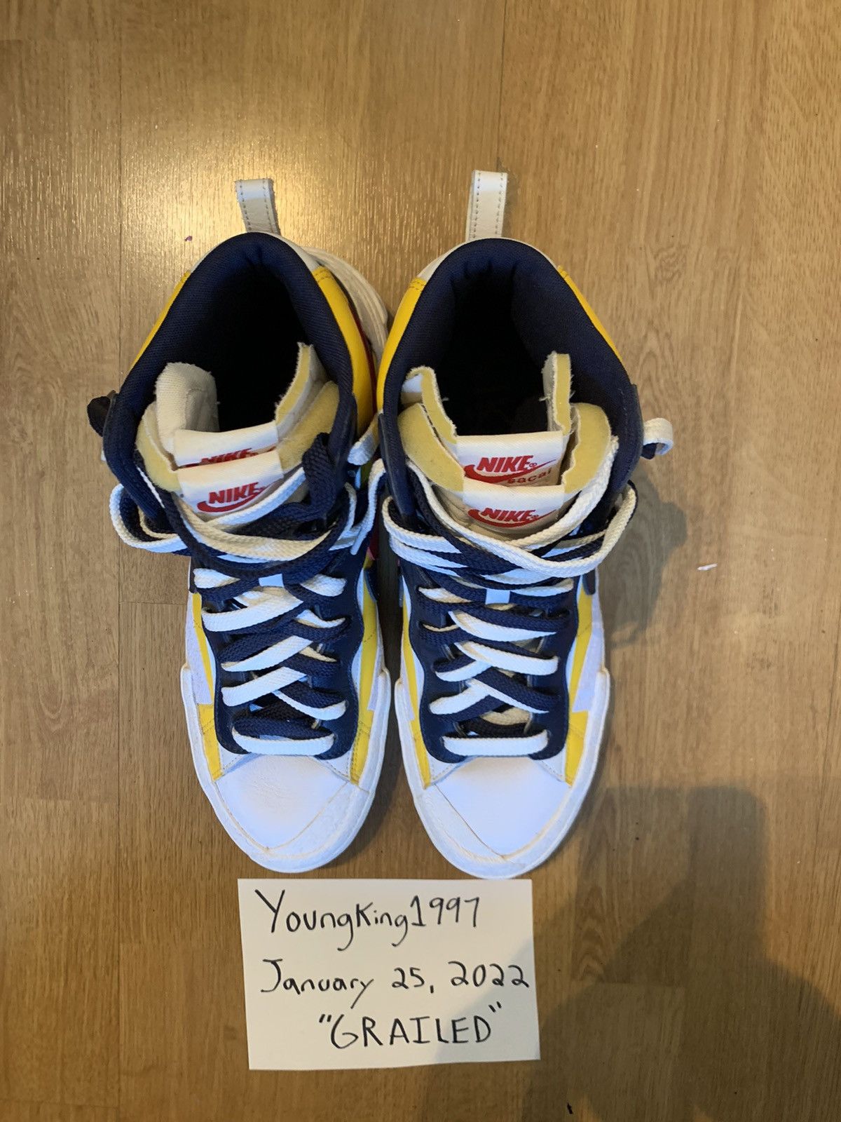 Nike Sacai x Blazer Mid Maize Navy 2019 Size US 11.5 / EU 44-45 - 5 Thumbnail
