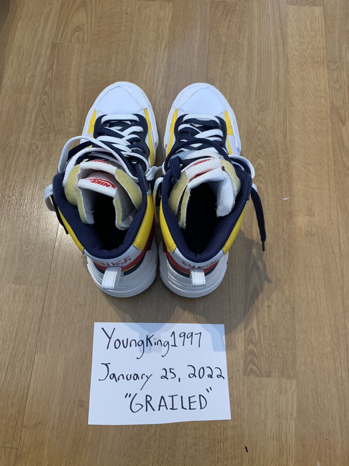 Nike Sacai x Blazer Mid Maize Navy 2019 Size US 11.5 / EU 44-45 - 4 Thumbnail