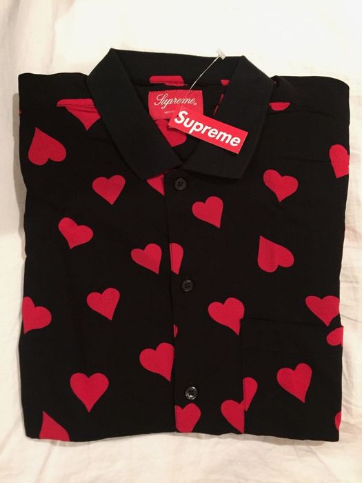 Supreme NEW Supreme Hearts Rayon Shirt L Black / Red Button Up