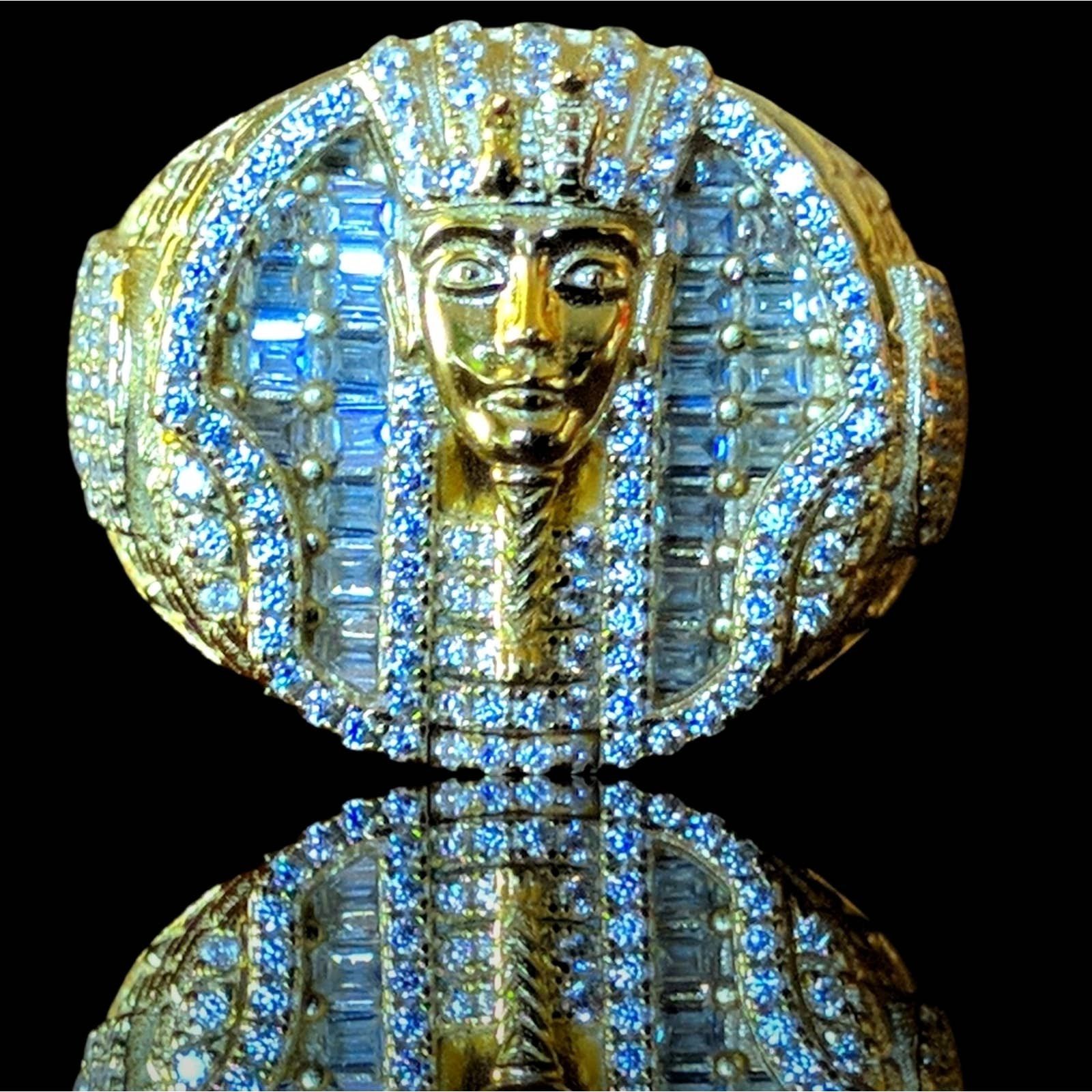 Custom S925 14K Gold Finish Egyptian Pharaoh Mens Ring | Grailed