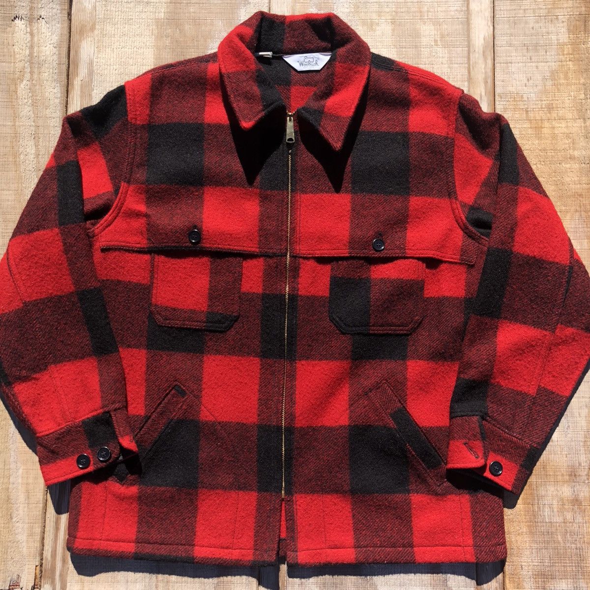 Vintage 80s Woolrich Red Buffalo Plaid Full Zip Flannel Coat