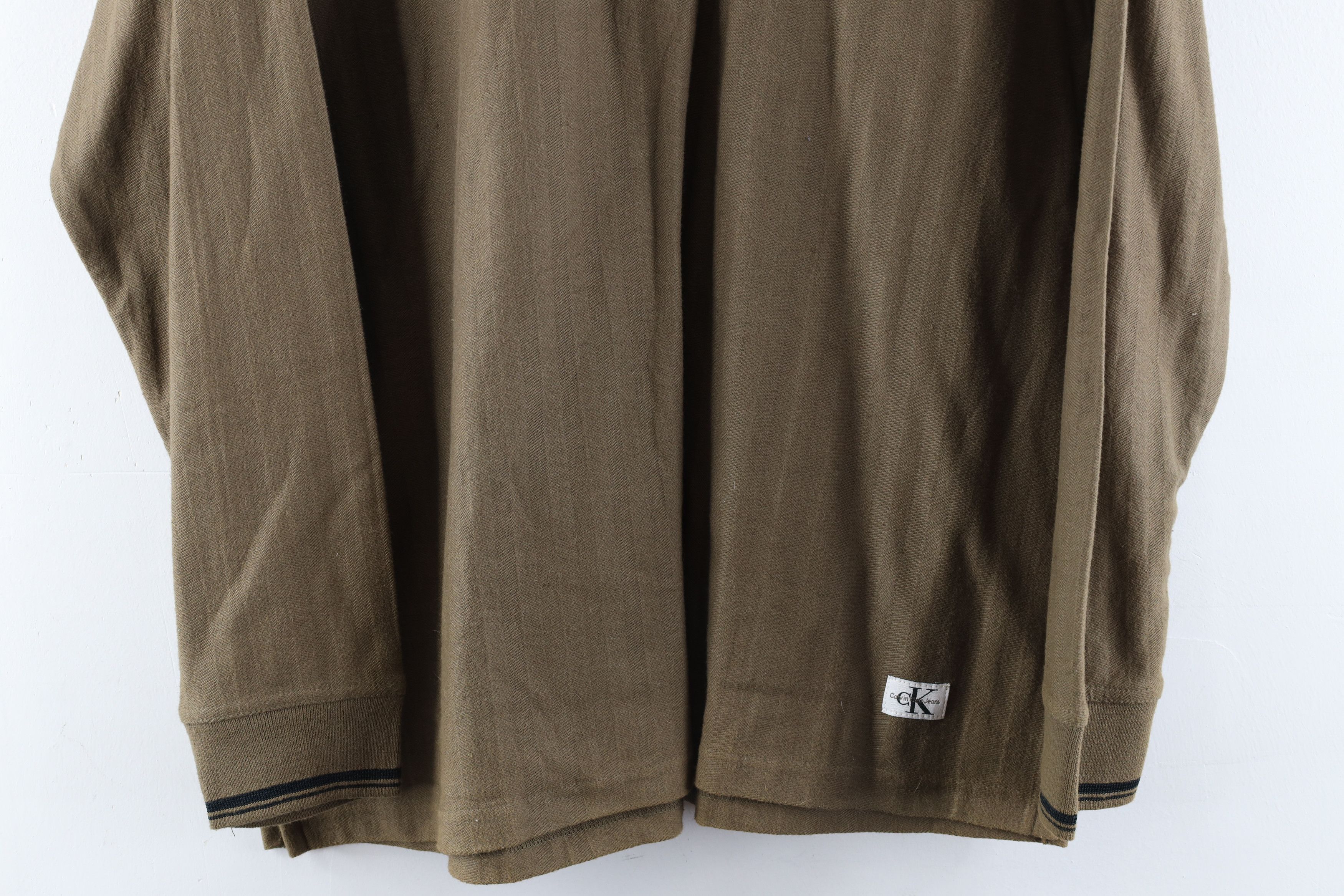 Calvin Klein × Vintage NOS Vintage 90s Calvin Klein Striped Long Sleeve Polo Olive Size US M / EU 48-50 / 2 - 3 Thumbnail