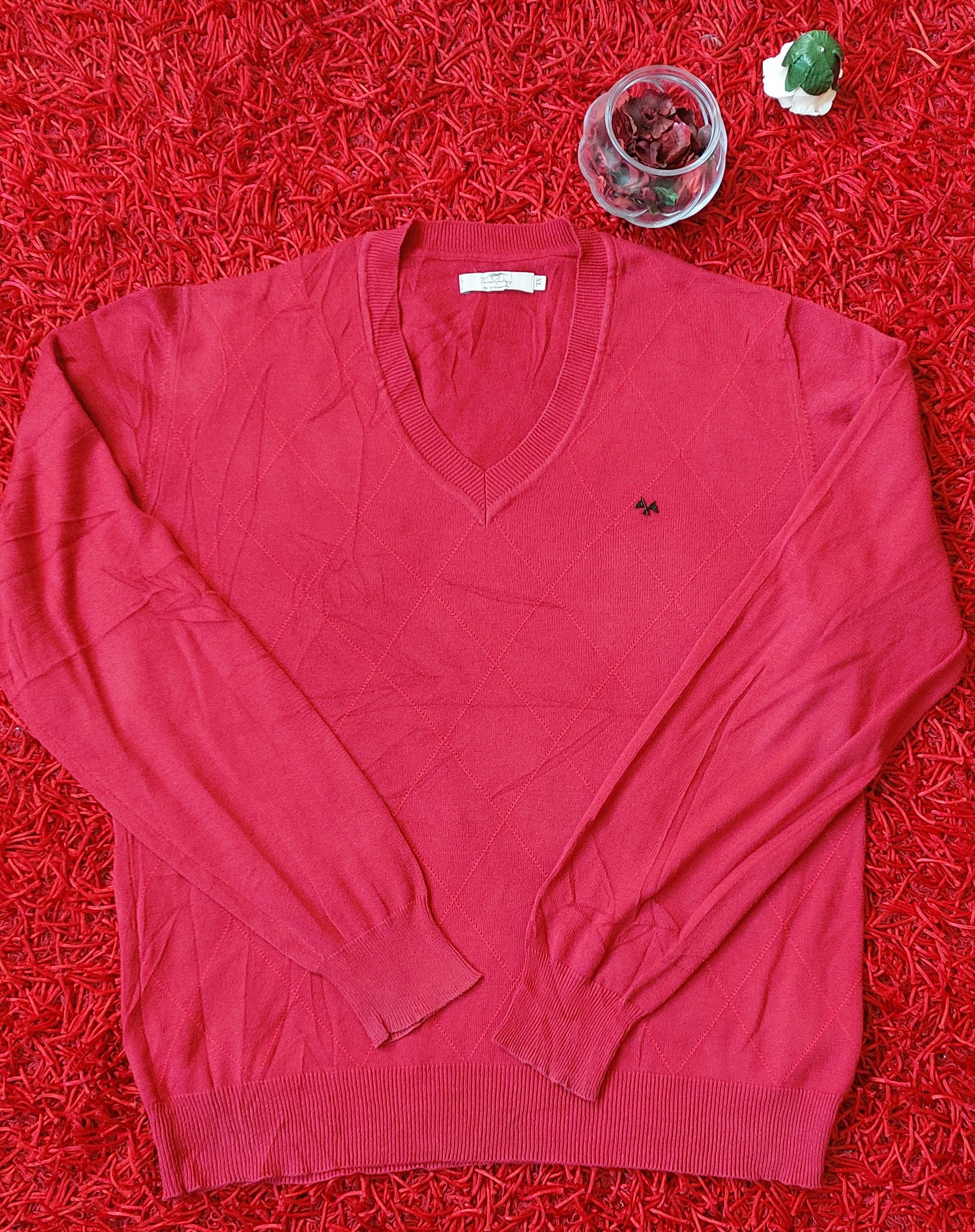 Thomas Burberry By Burberry Sweater V-Neck RED Size XL